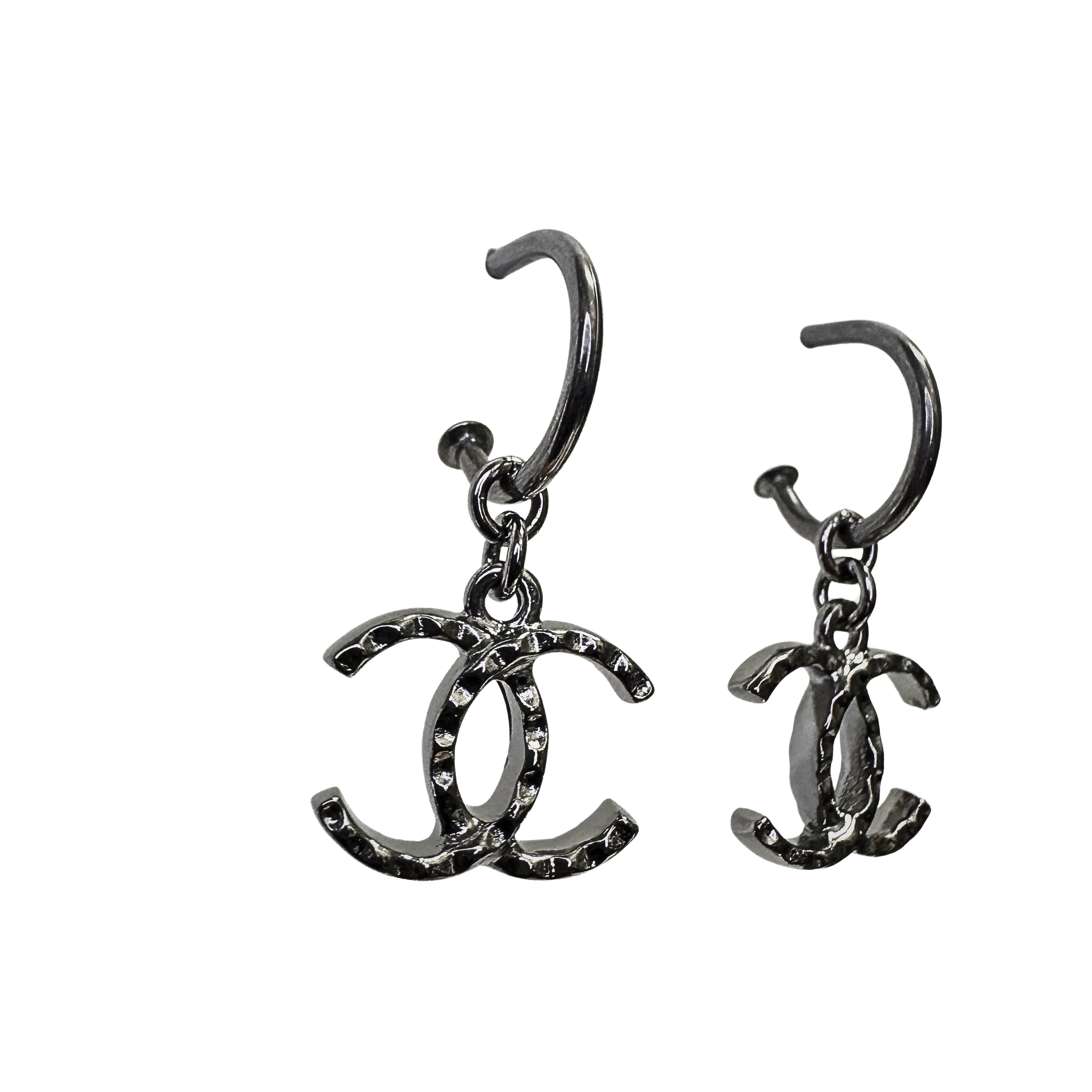 Chanel CC Earrings Metallic Gunmetal