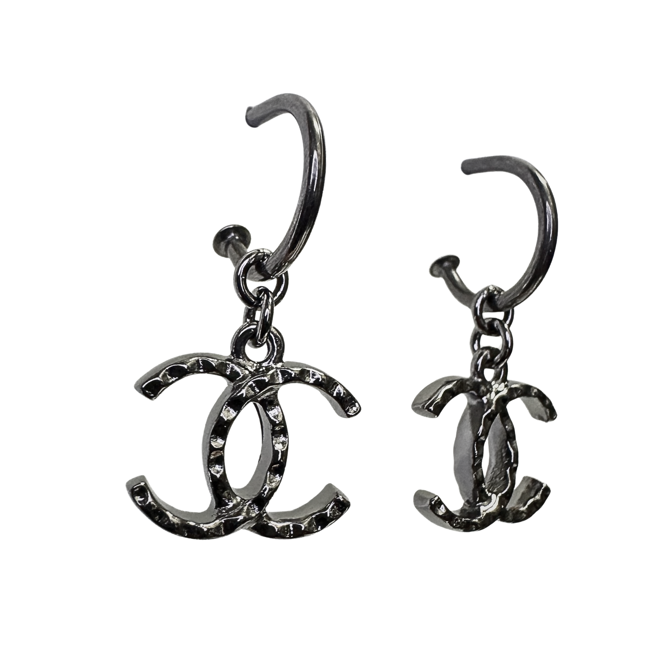 Chanel CC Earrings Metallic Gunmetal
