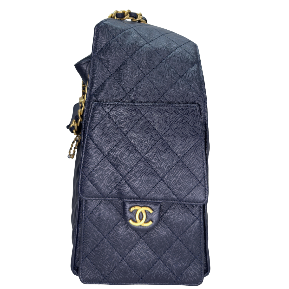 Chanel 25 Medium Caviar Leather Shoulder Bag Navy