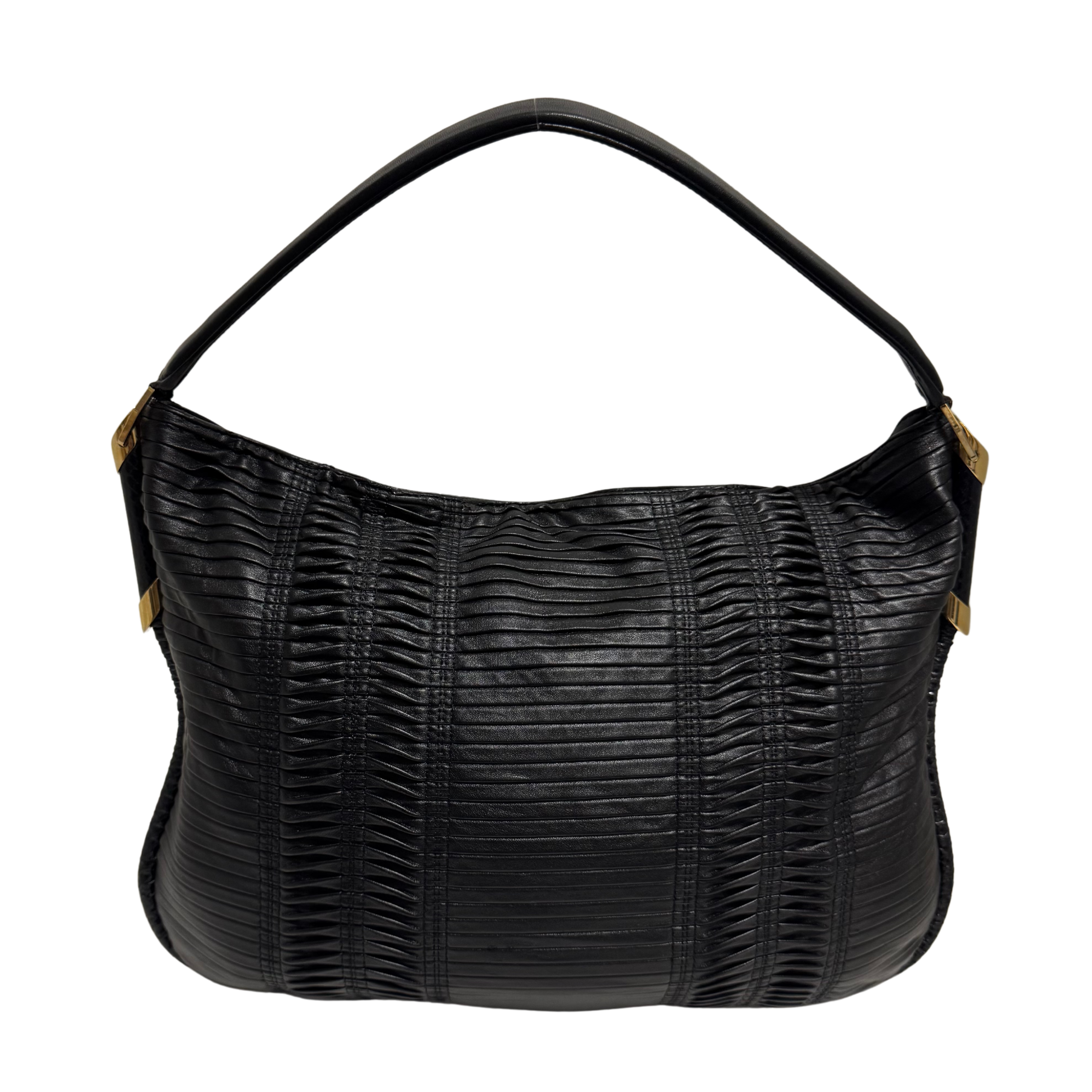 Jimmy Choo Black Leather Tote Bag with Gold-Tone Hardware