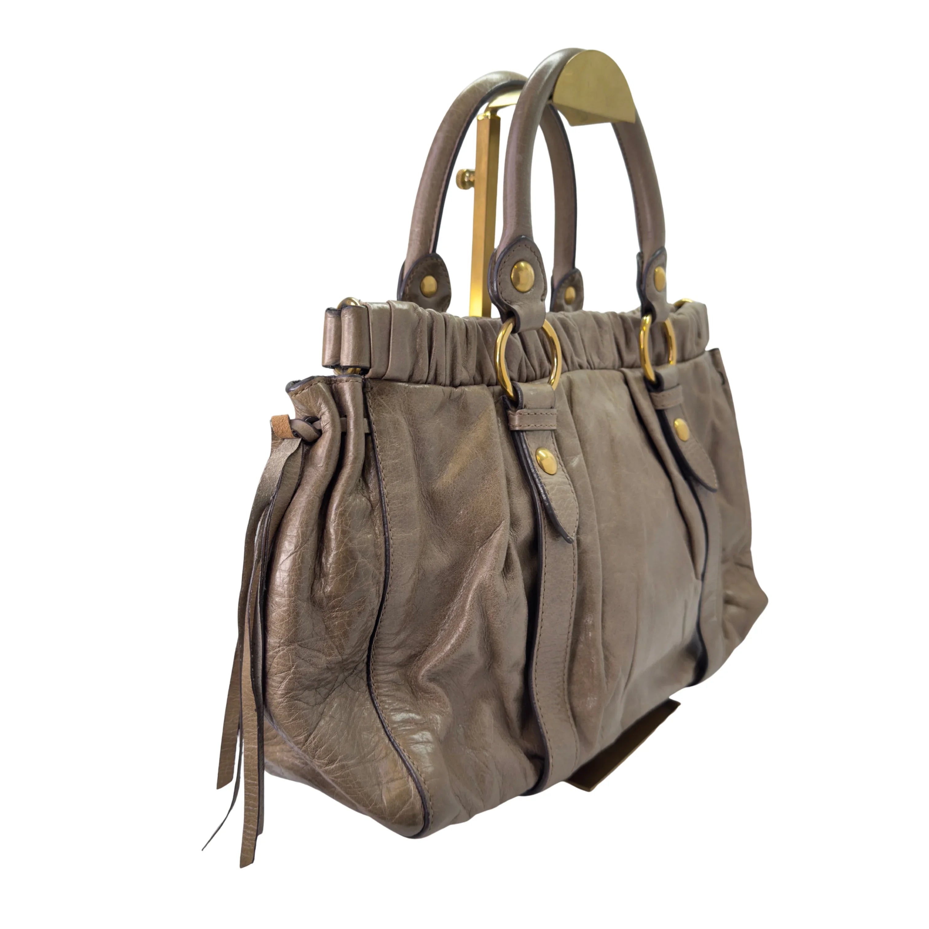 Miu Miu Vitello Tote Bag Medium Leather Beige - Lost Designer