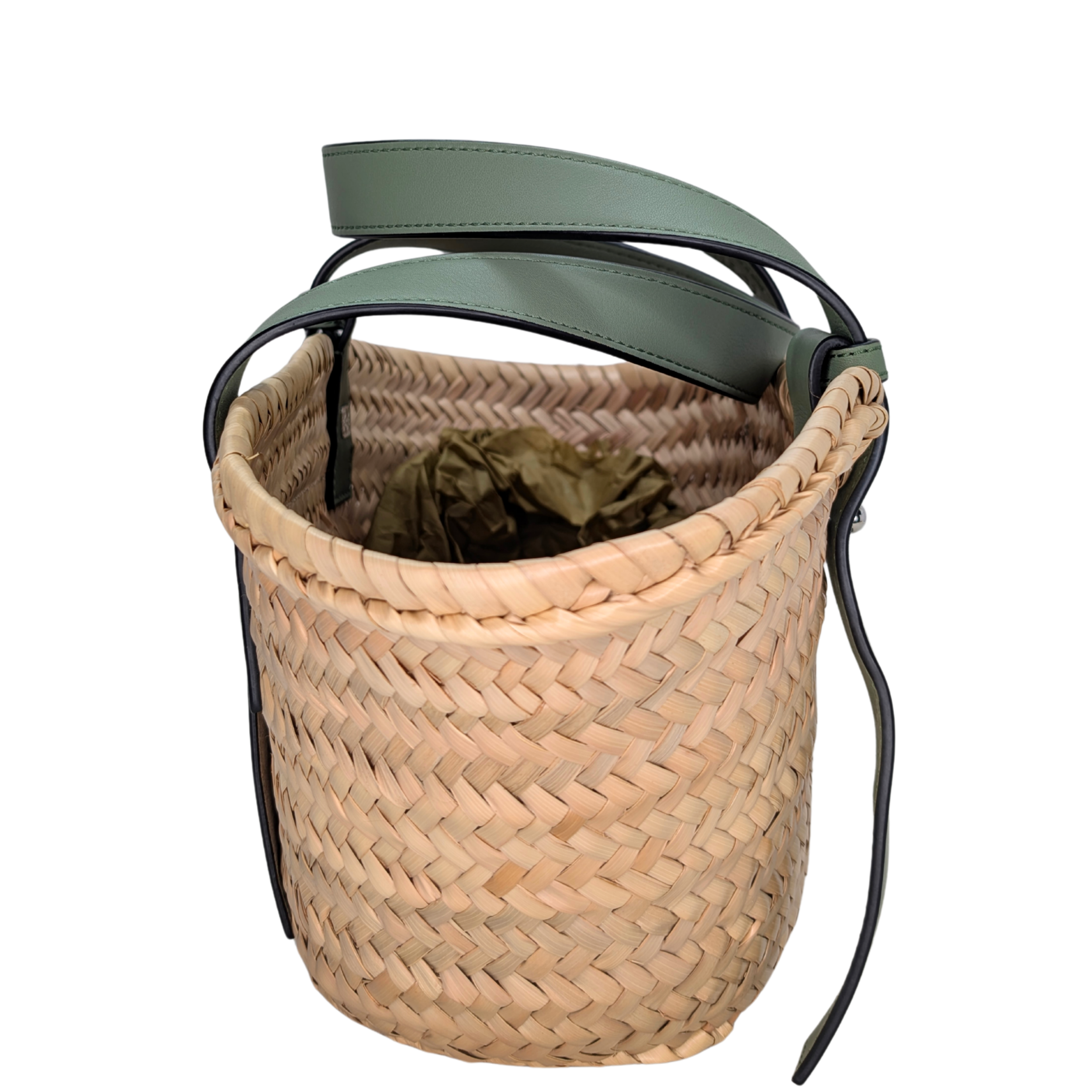 Loewe Raffia Small Basket Tote Bag Natural Green Rosemary