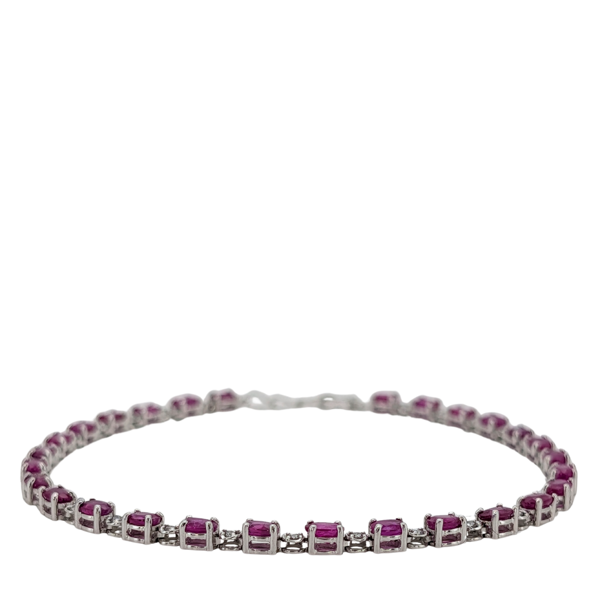 3.00Ct Natural Ruby & 0.27Ct Diamonds Tennis Bracelet In 18K White Gold