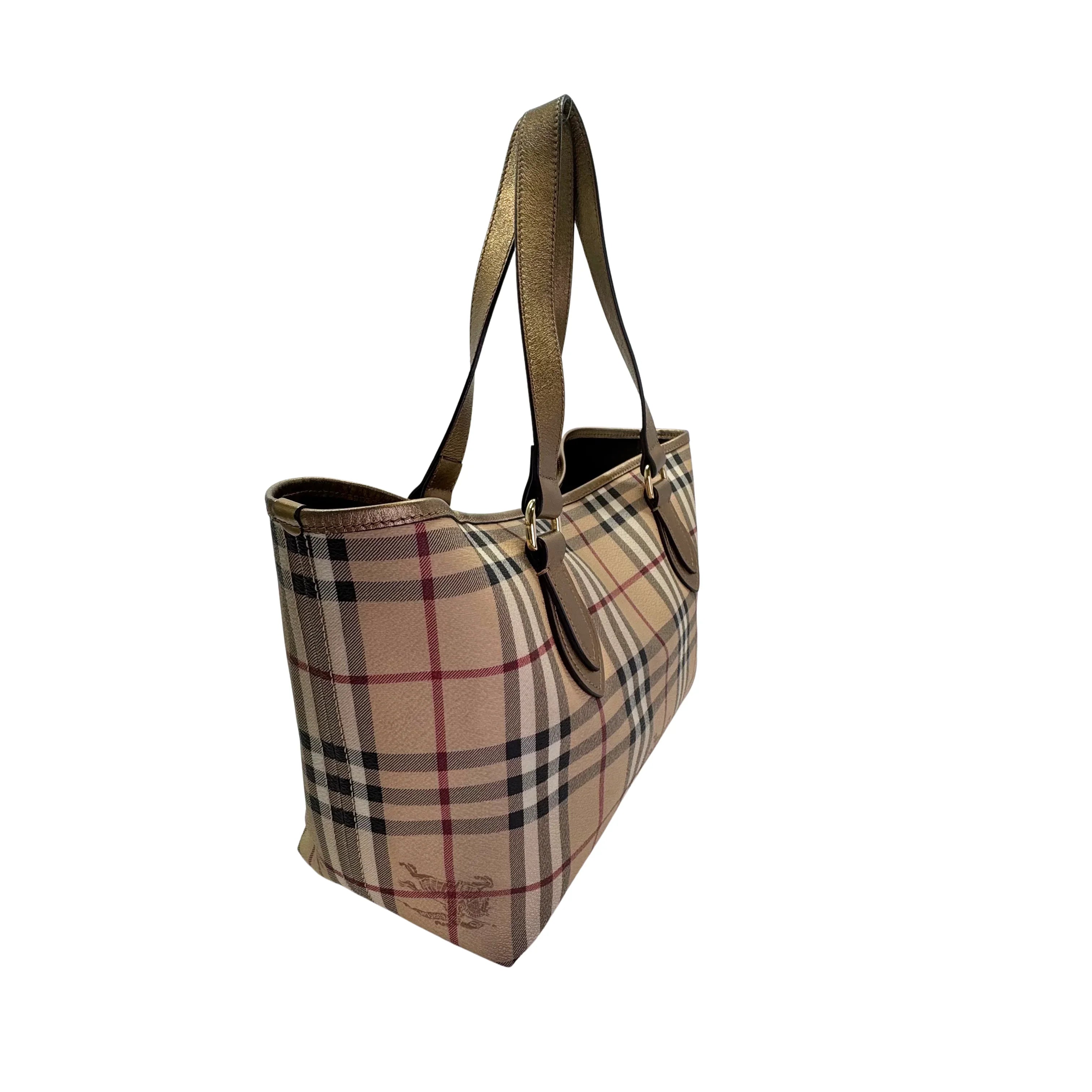 Burberry Medium Haymarket Tote Bag Beige - Lost Designer