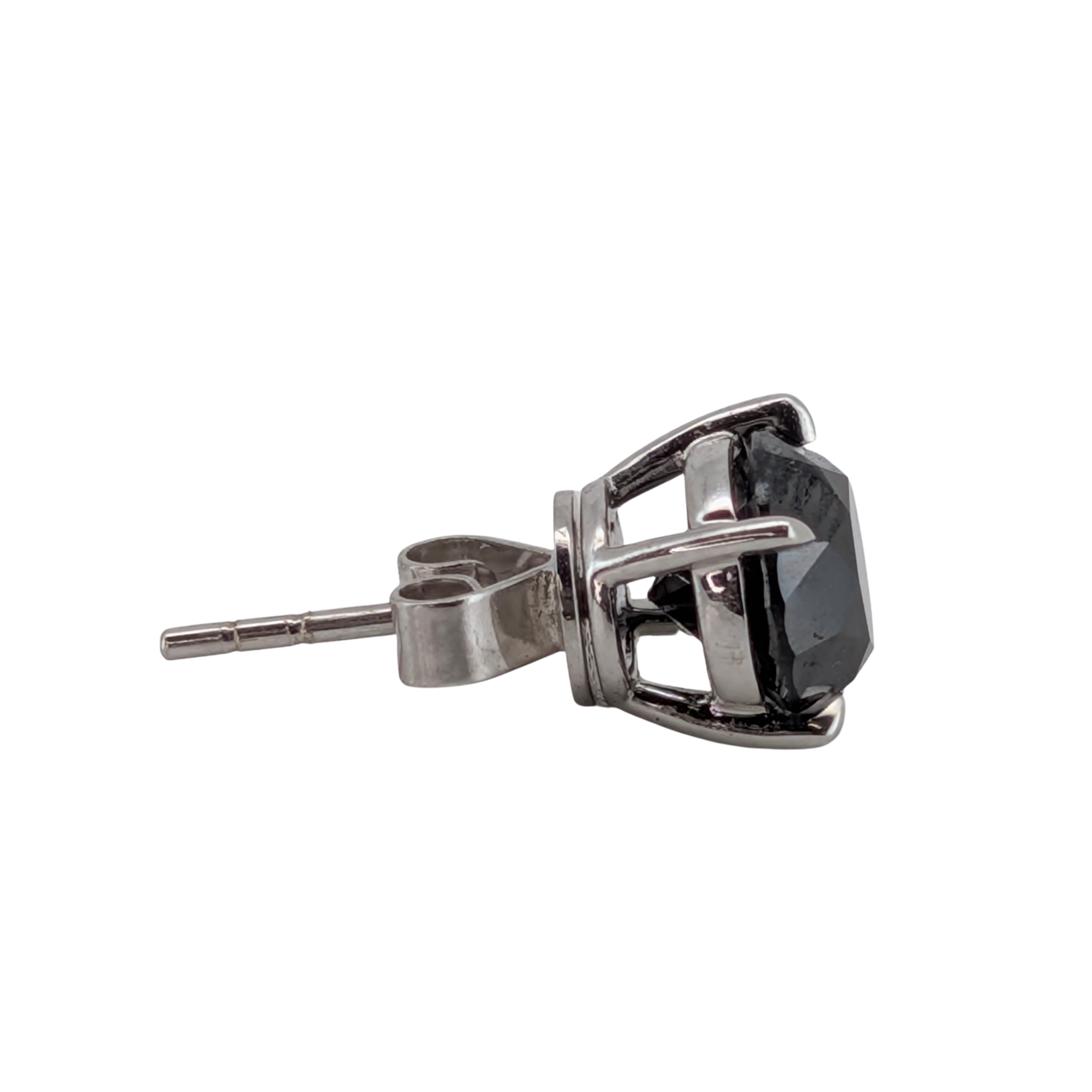 3.0Ct Black Diamond Brilliant Cut Stud Earrings On 14K White Gold