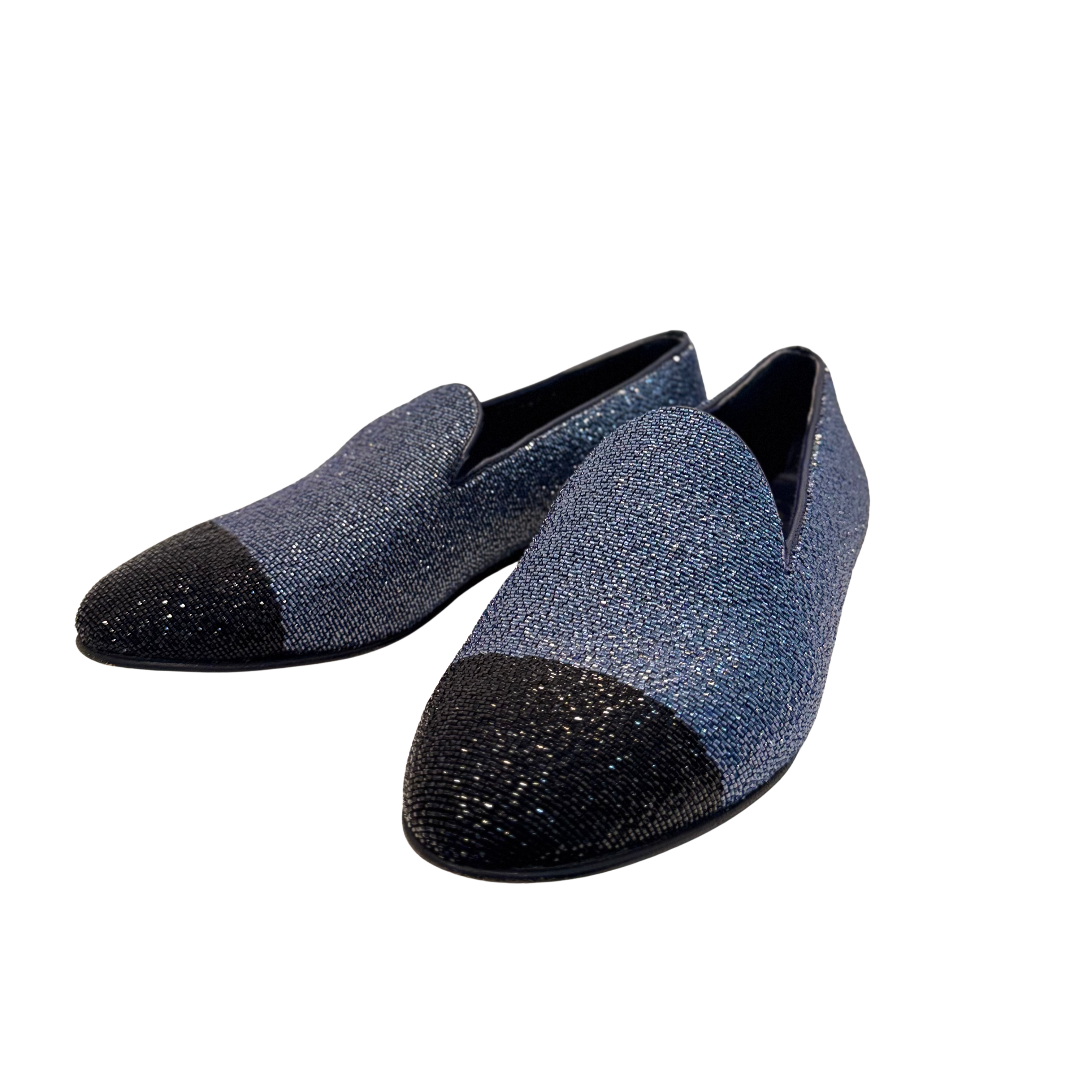 Chanel Glitter Loafers Lurex Fabric 38 Blue/Black