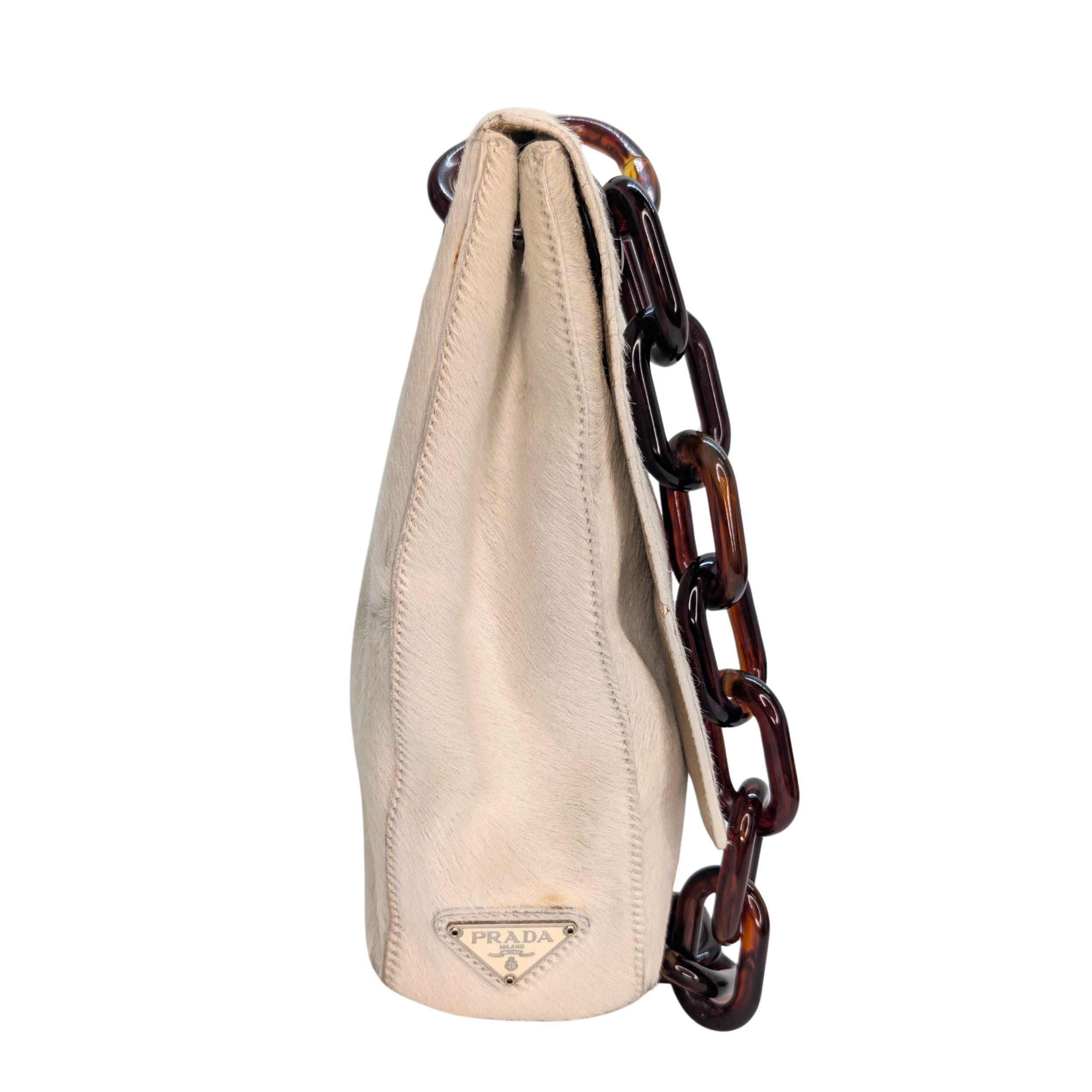 Prada Vintage Calfhair Shoulder Bag White