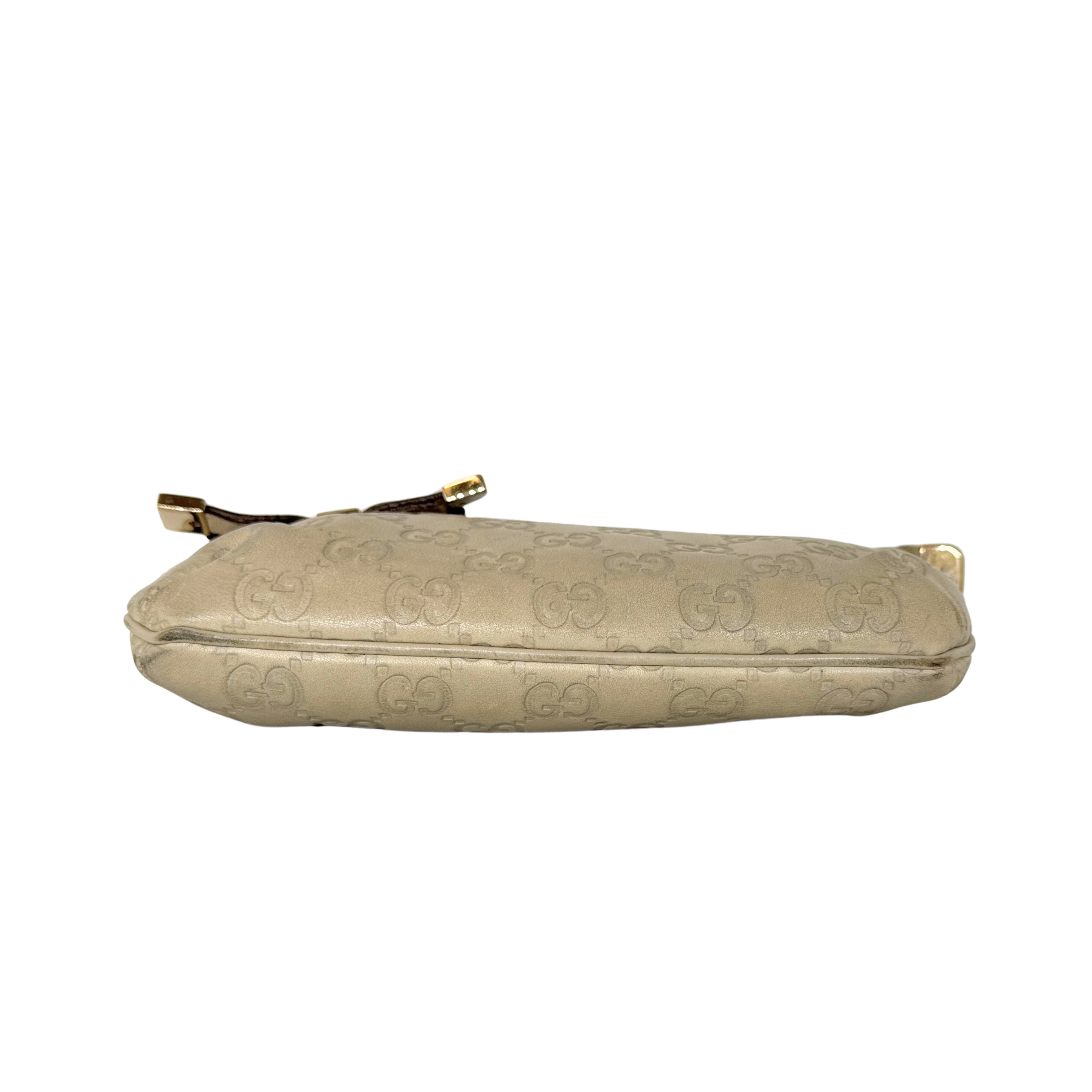 Gucci Monogram Small Pochette Clutch Bag Leather Beige
