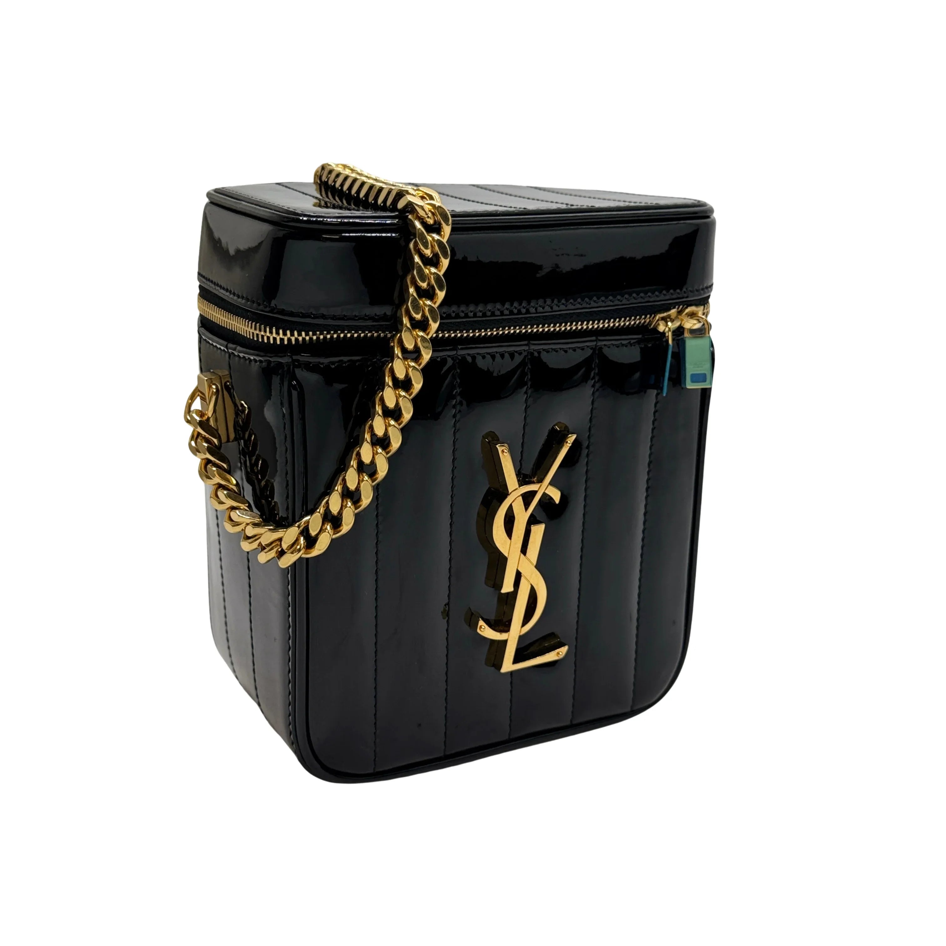 Yves Saint Laurent Patent Matelasse Vicky Vanity Crossbody Bag Black - Lost Designer