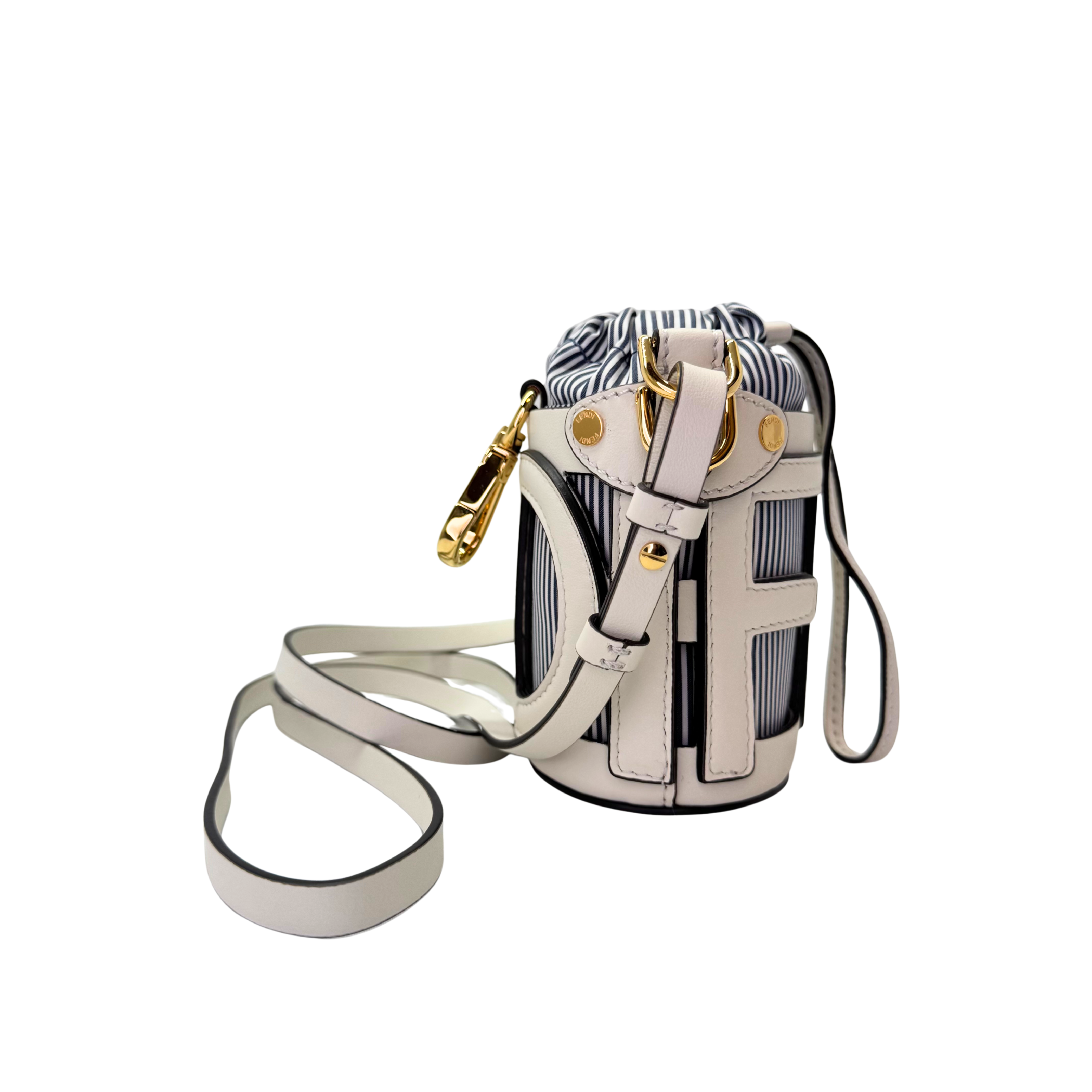 Fendi Nylon Vitello Step Out Bucket Shoulder Bag Beige Mini