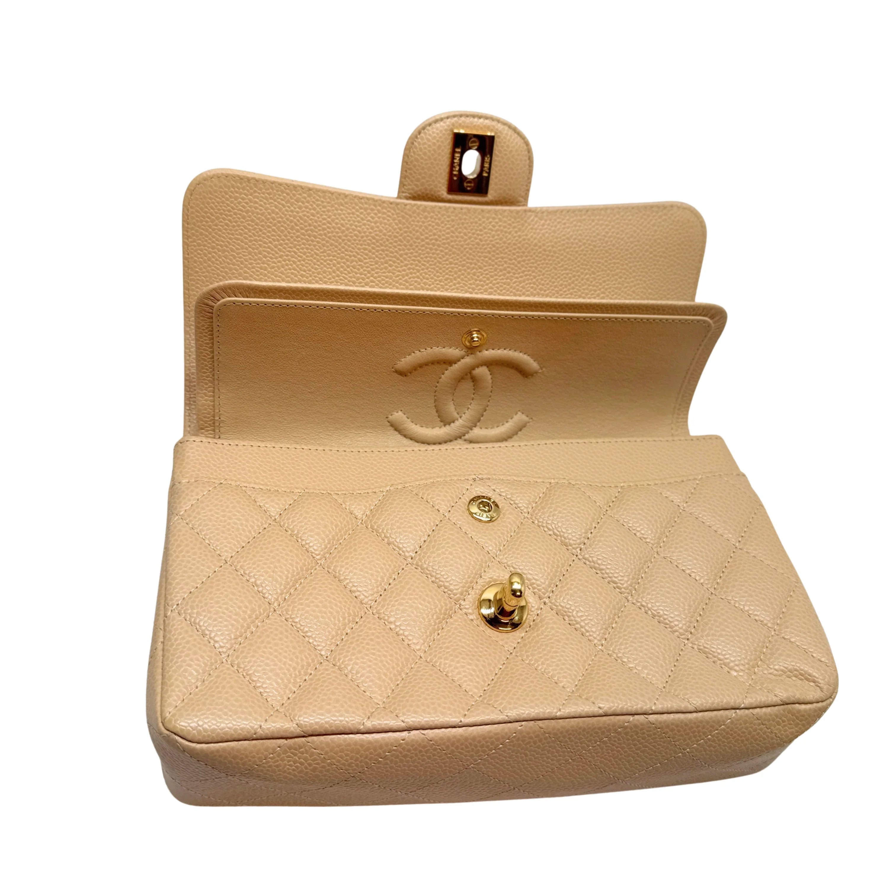 Chanel Classic Flap Small Caviar 2022 Microchip Shoulder Bag Beige - Lost Designer