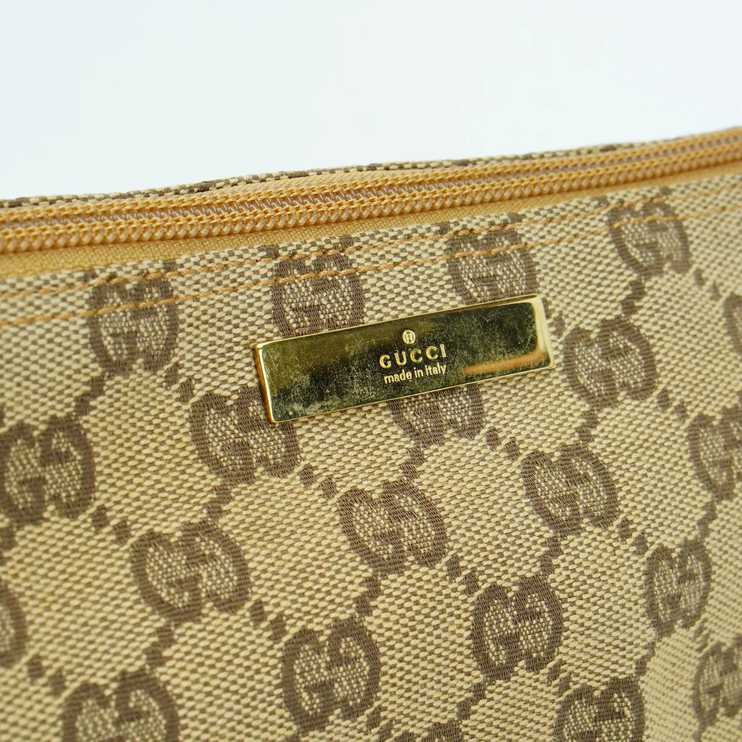 Gucci Beige GG Monogram Boat Pochette Bag