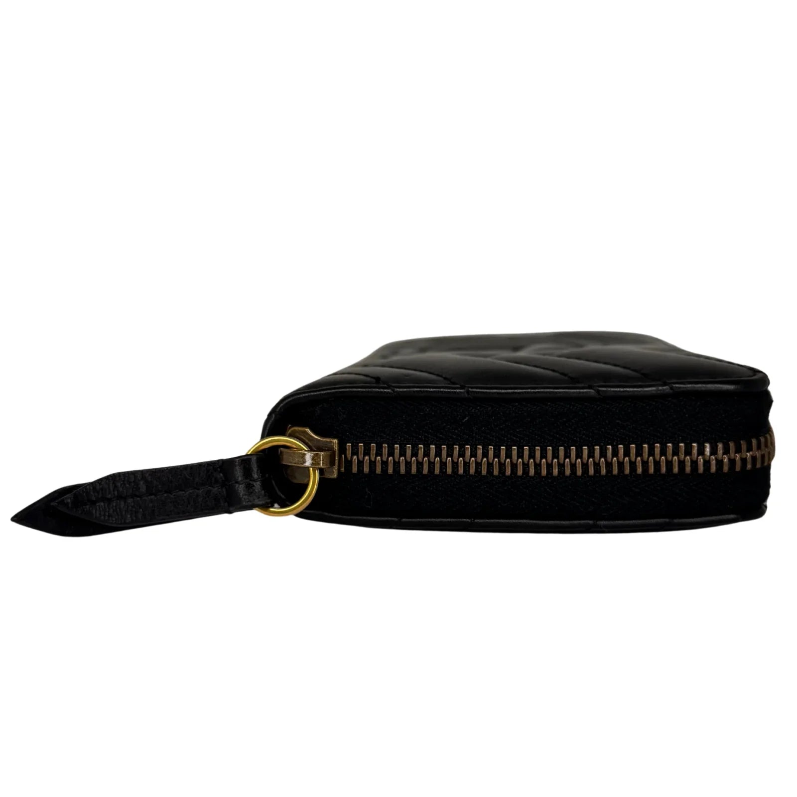 Gucci GG Marmont Zip-Around Long Wallet Black Matelassé Chevron Leather