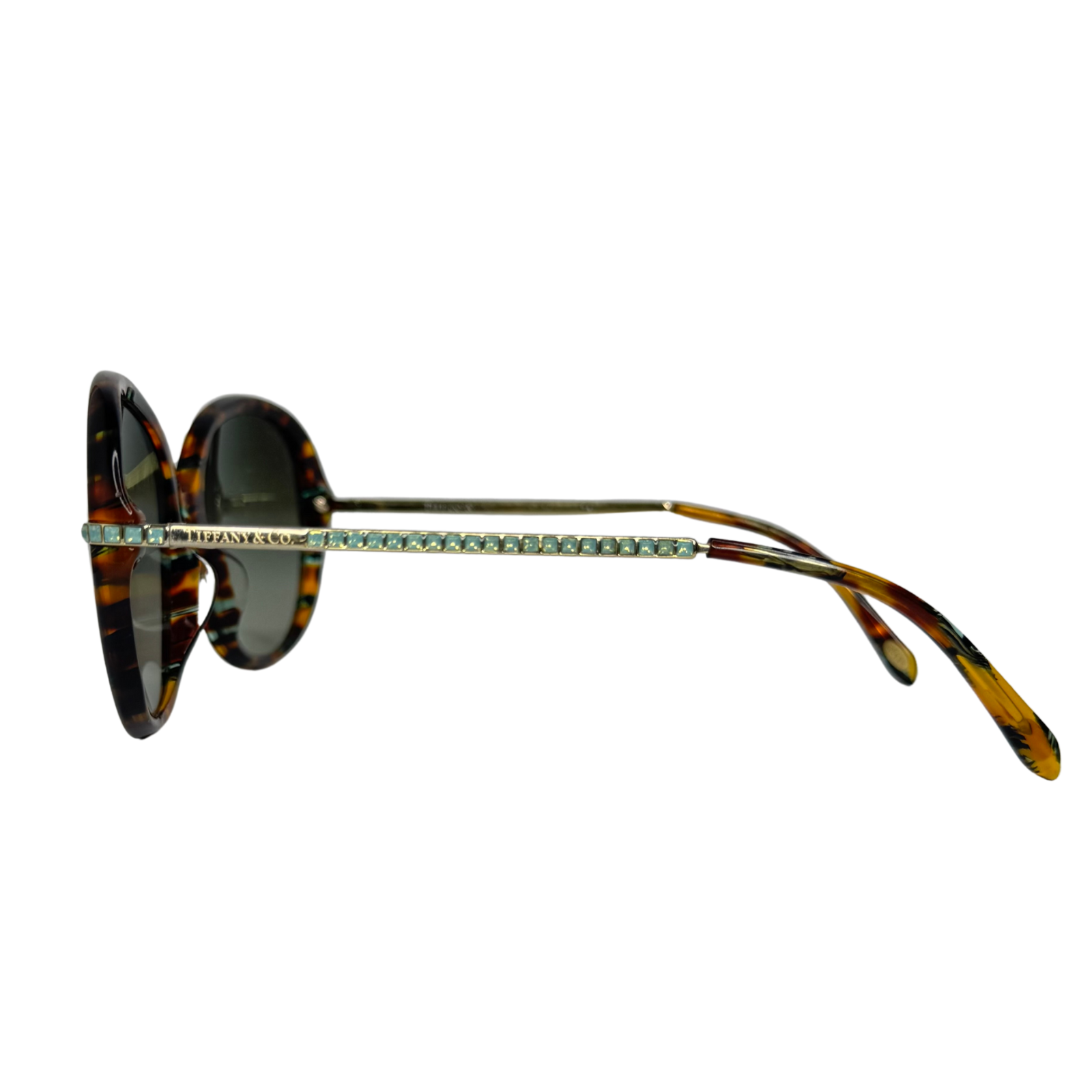 Tiffany & Co. Tortoiseshell Oversized Crystal Arm Sunglasses