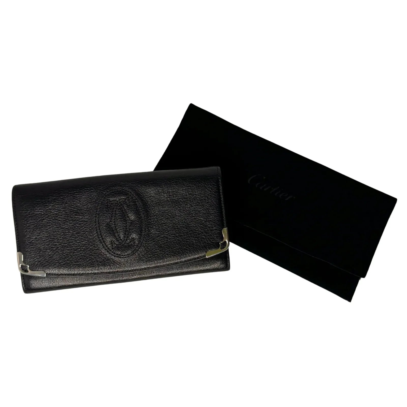 Cartier Black Leather Long Folding Wallet