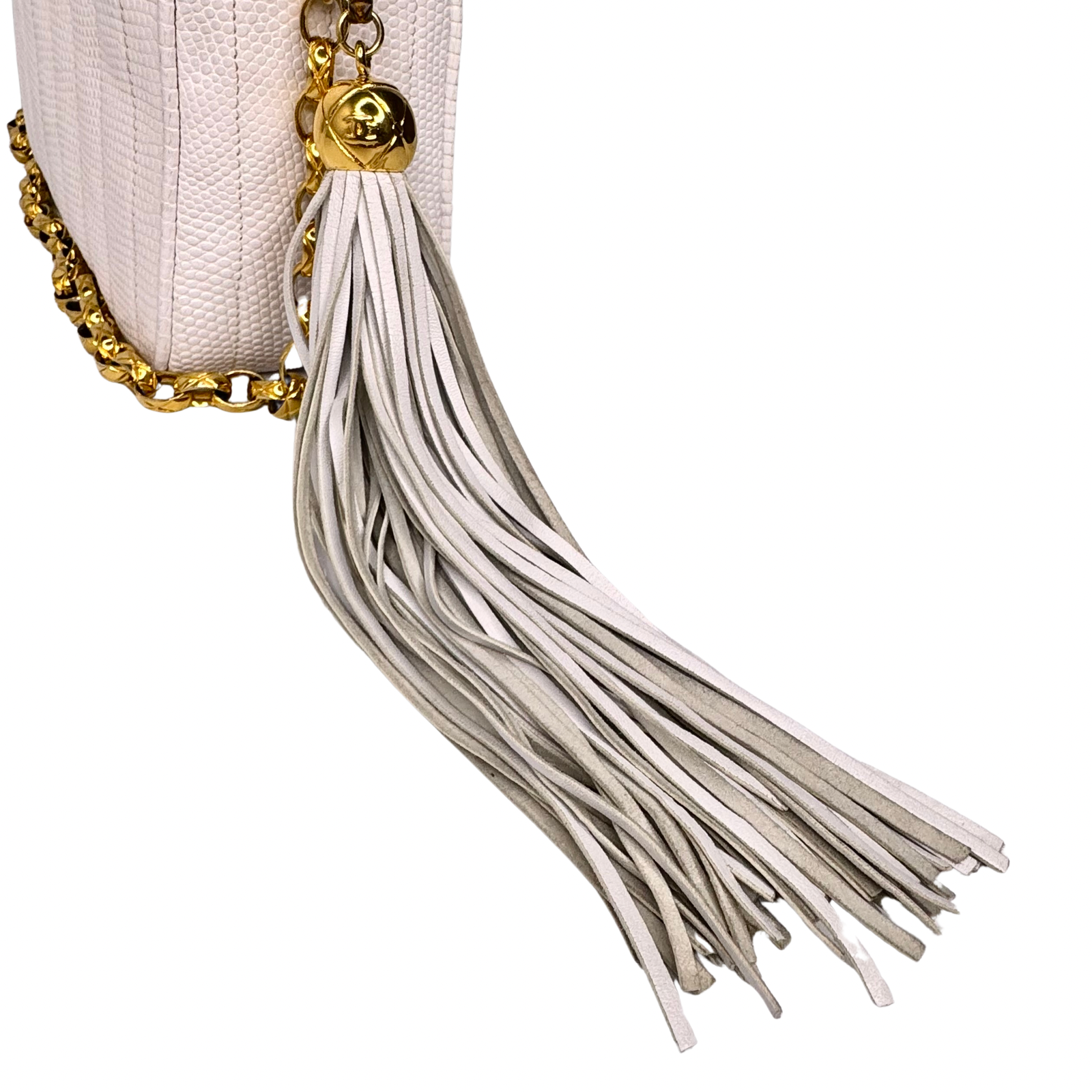 Chanel Vintage White Lizard Tassel Camera Crossbody Bag