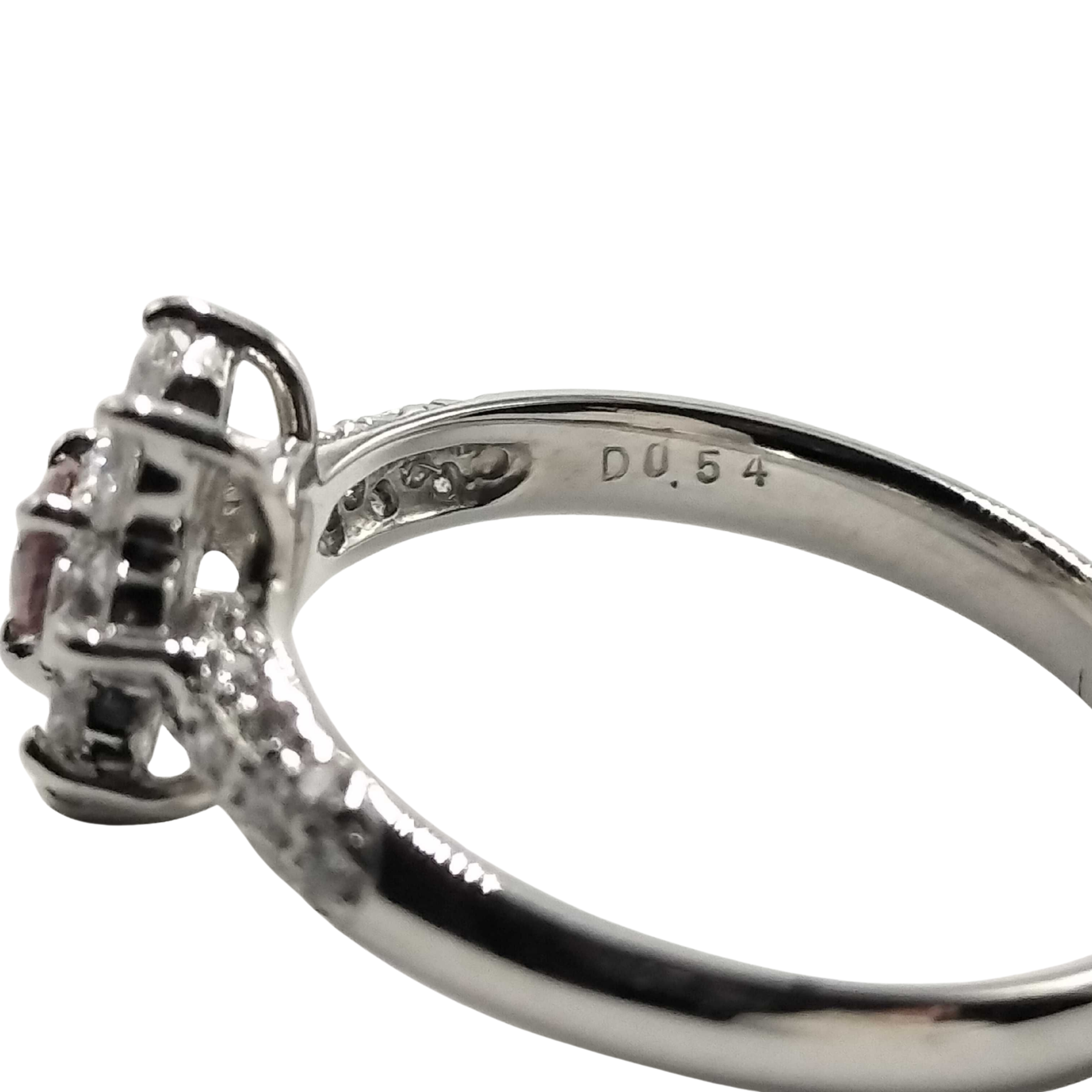 0.10Ct Natural Pink Diamond & 0.53Ct White Diamonds Floral Halo Ring In Platinum