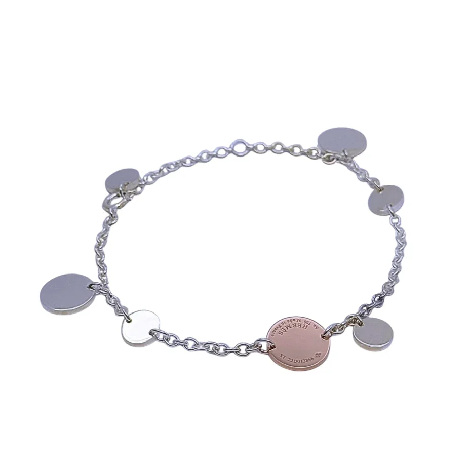 Hermes Confettis Ex-libris 18k Rose Gold & Silver Bracelet - Lost Designer