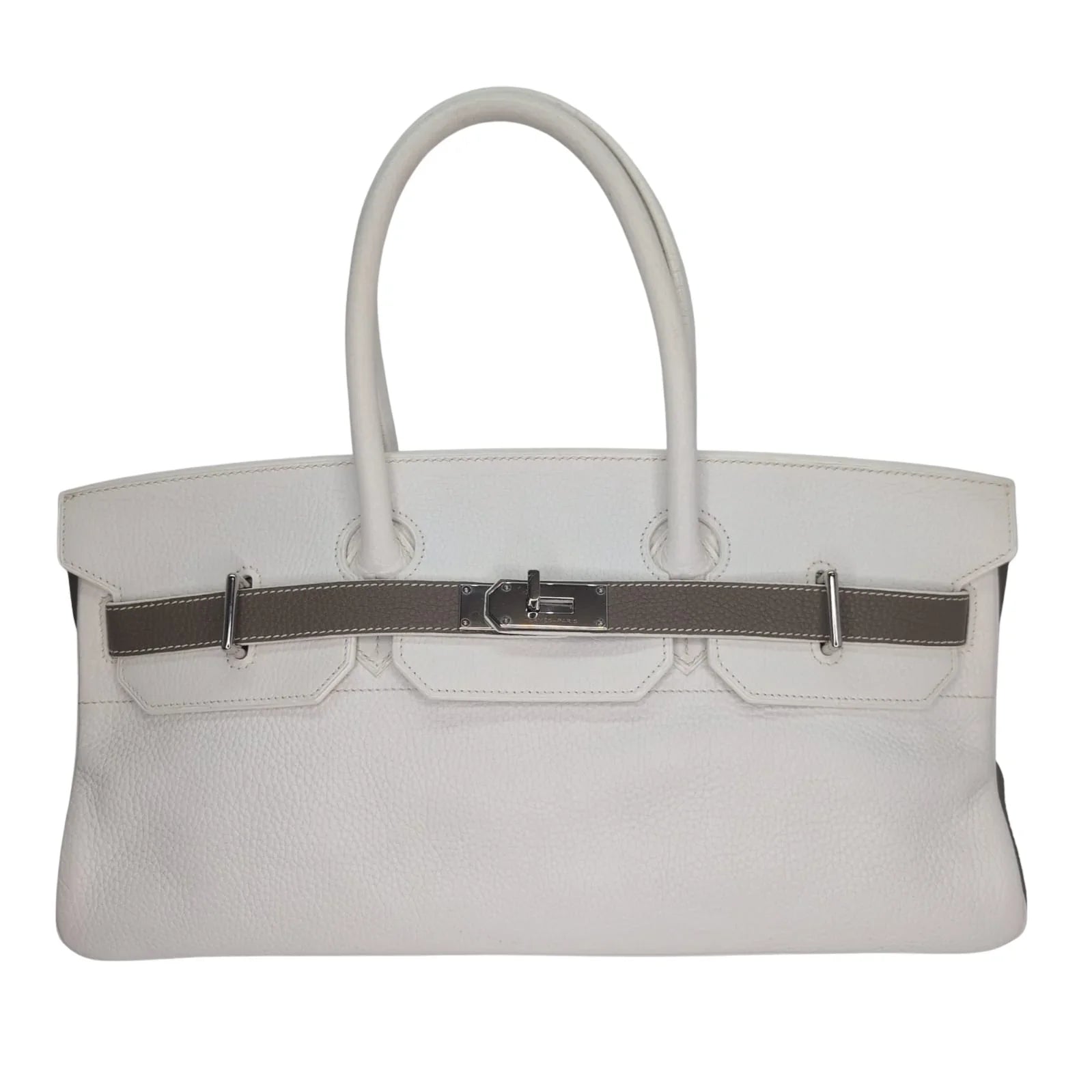 Hermès Birkin Shoulder 42 White Etoupe Clemence Palladium Hardware □J Stamp - Lost Designer