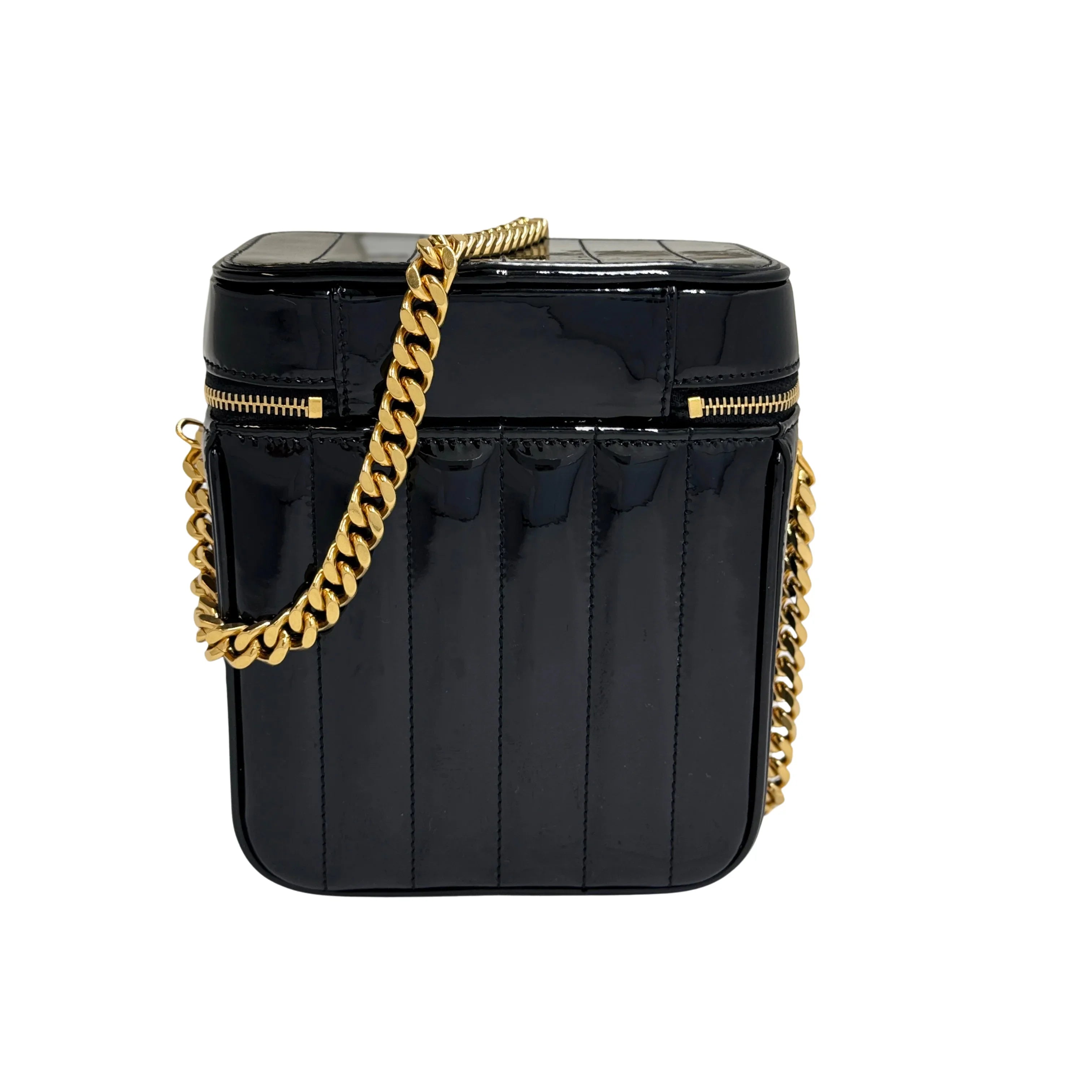 Yves Saint Laurent Patent Matelasse Vicky Vanity Crossbody Bag Black - Lost Designer