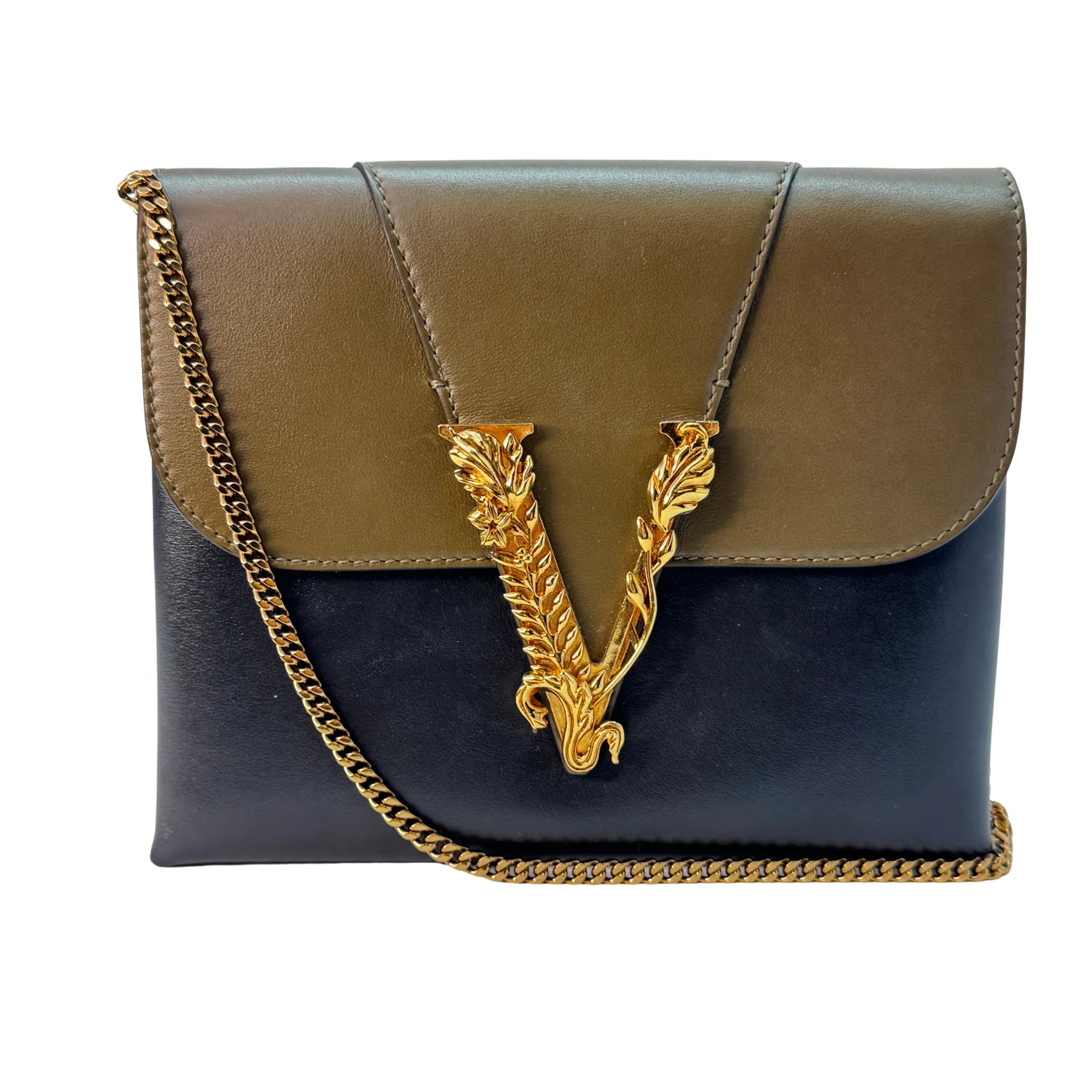 Versace Vitello Virtus Chain Clutch Brown/Black - Lost Designer