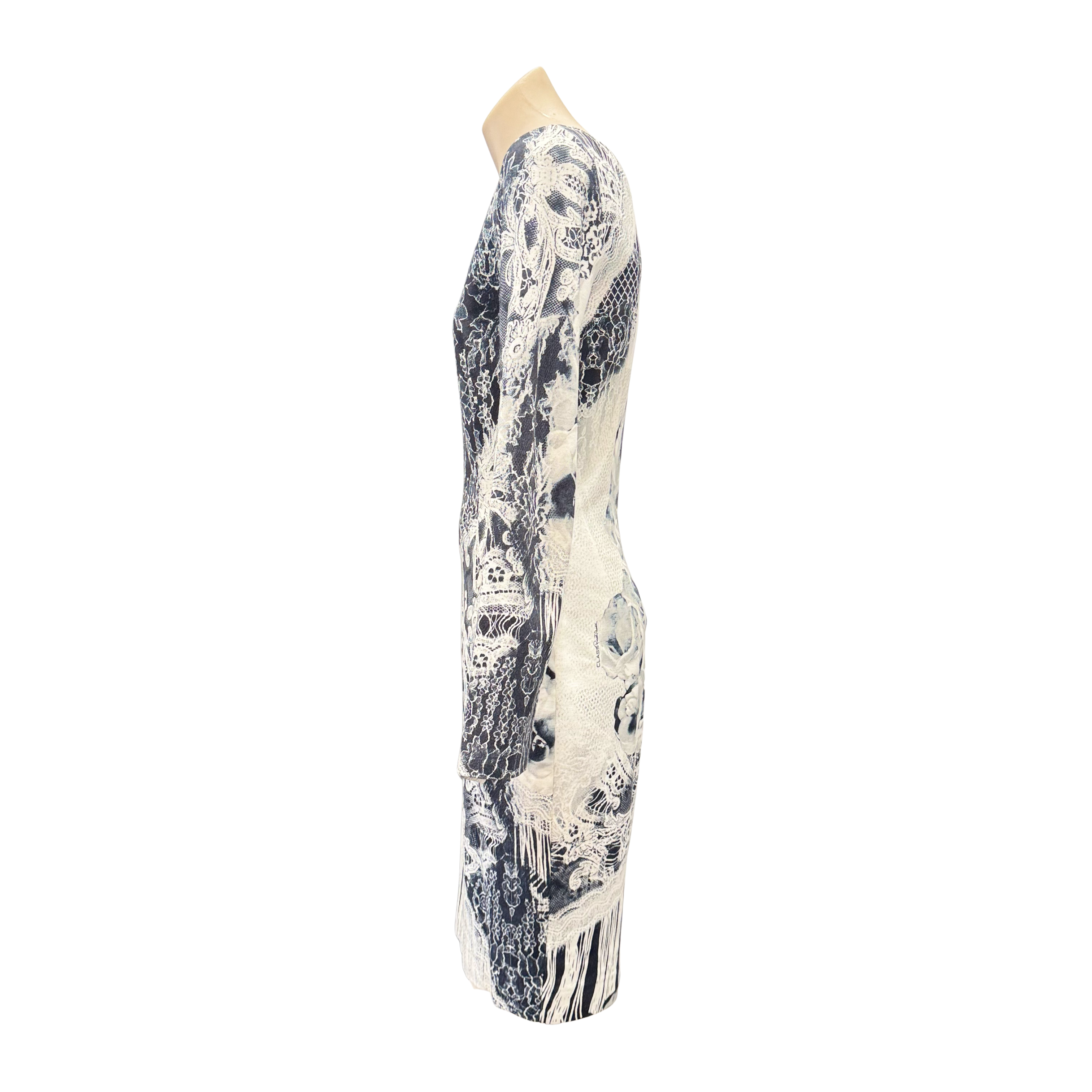 Roberto Cavalli Class Cavalli Floral Long Sleeve Dress 38 Black/White