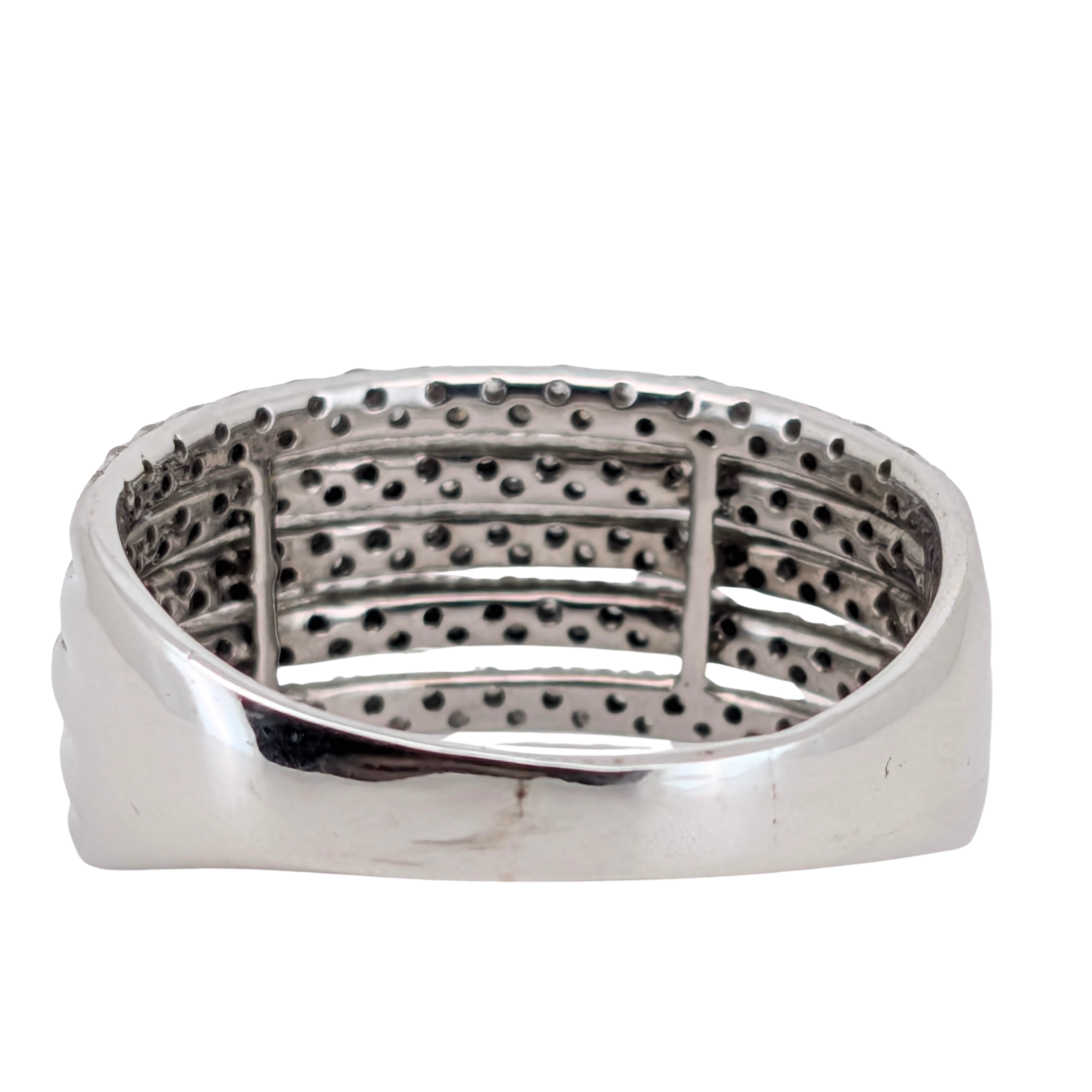 1.00Ct Natural White Diamonds Multi-Row Pavé Ring In 14K White Gold