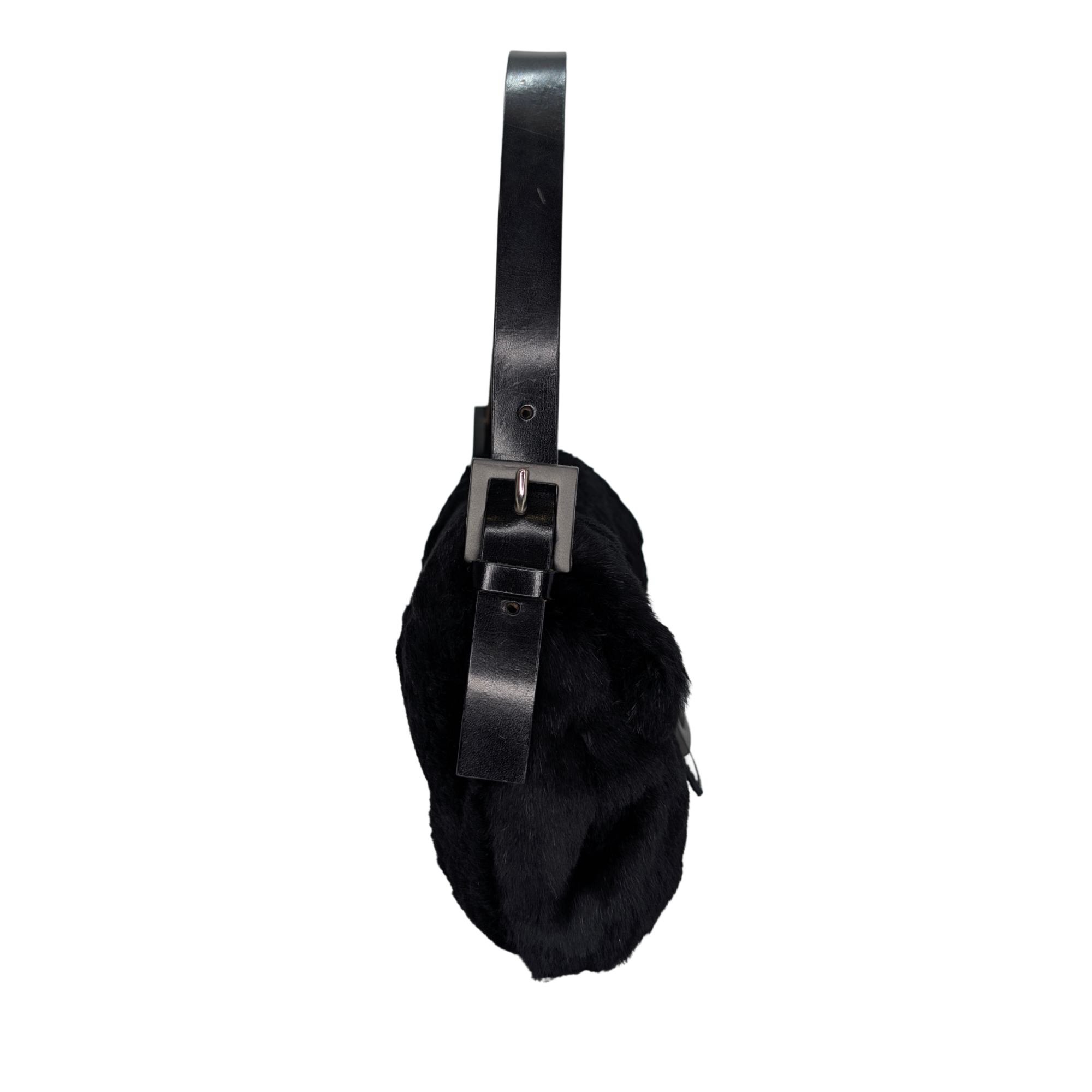 Fendi Rabbit Fur Baguette Handbag Black