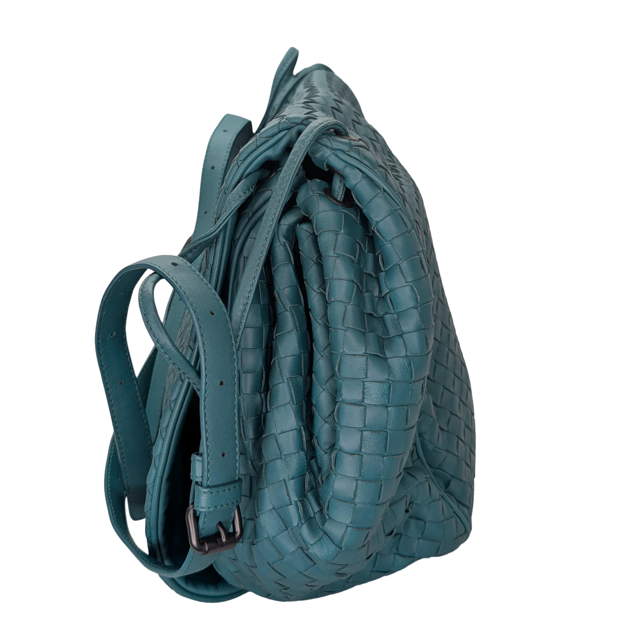 Bottega Veneta Tabita Drawstring Flap Intrecciato Shoulder Bag Blue