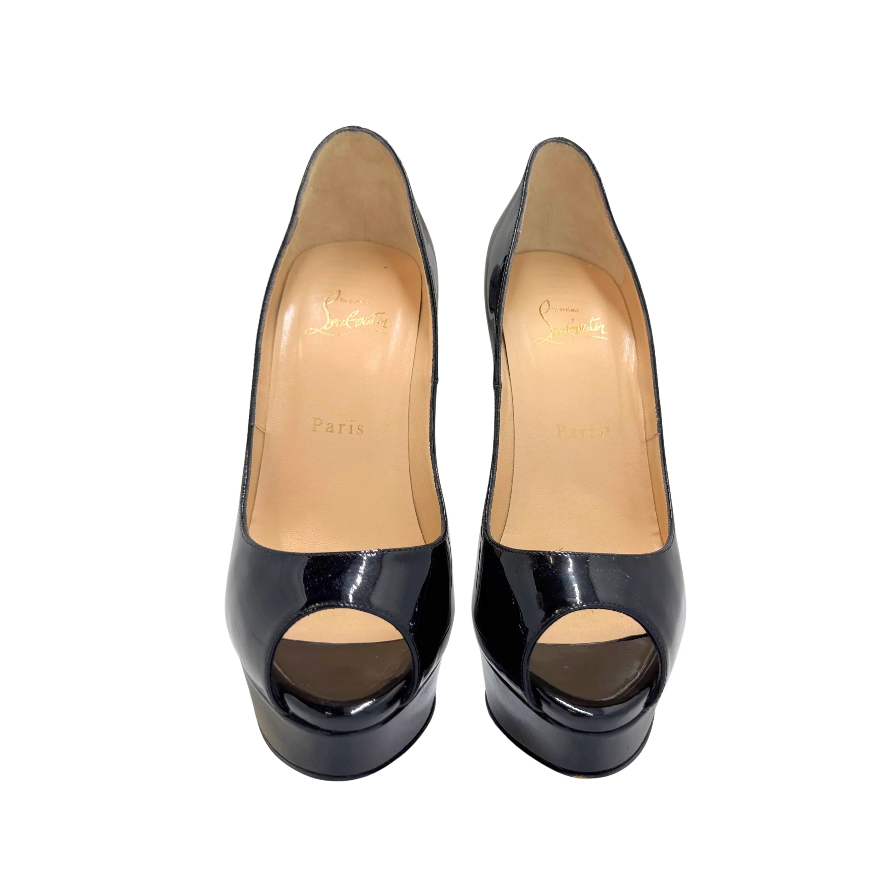 Christian Louboutin Lady Peep Red Bottom Pumps Black 38 - Lost Designer