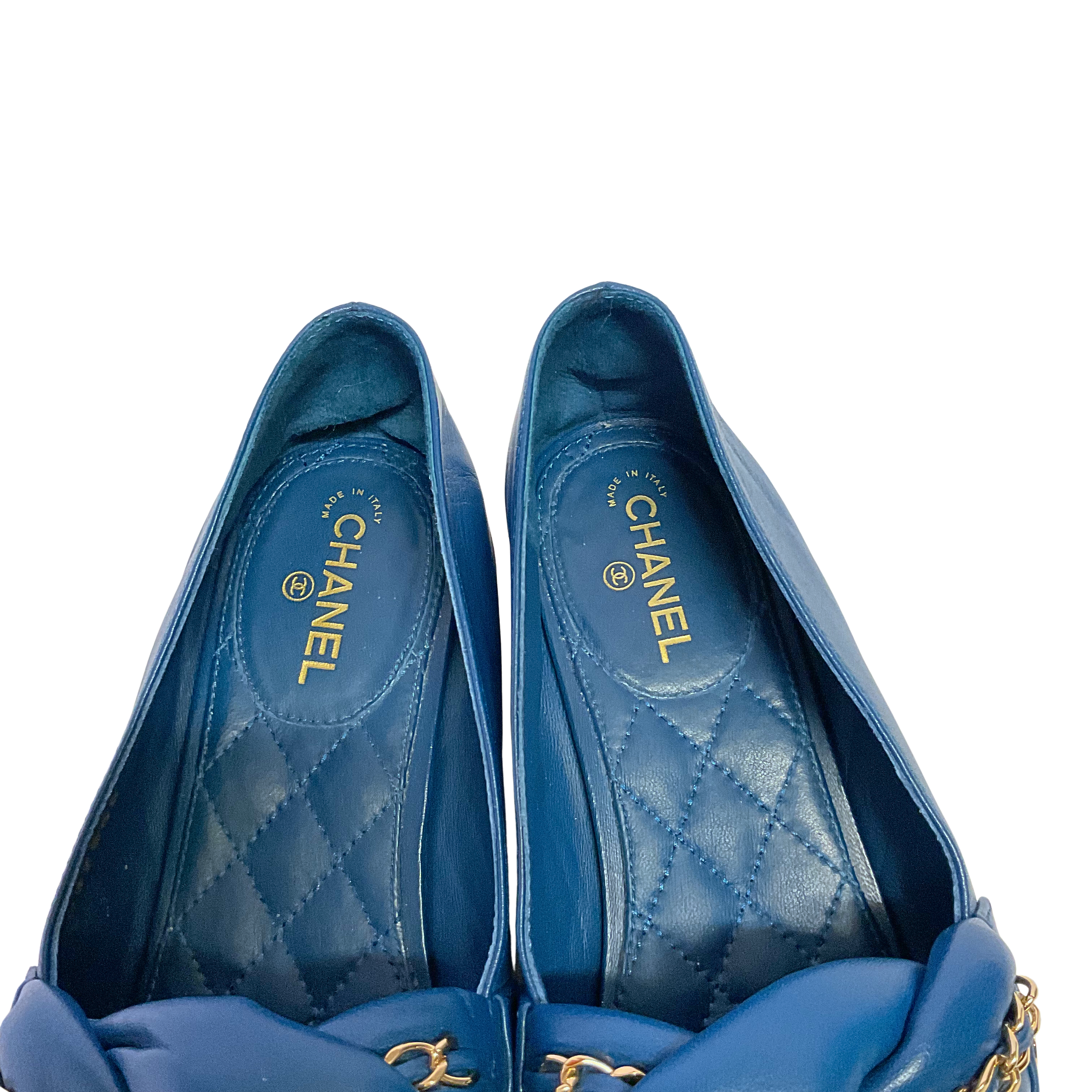 Chanel Braided Interlocking CC Loafers Blue Flats Size 38