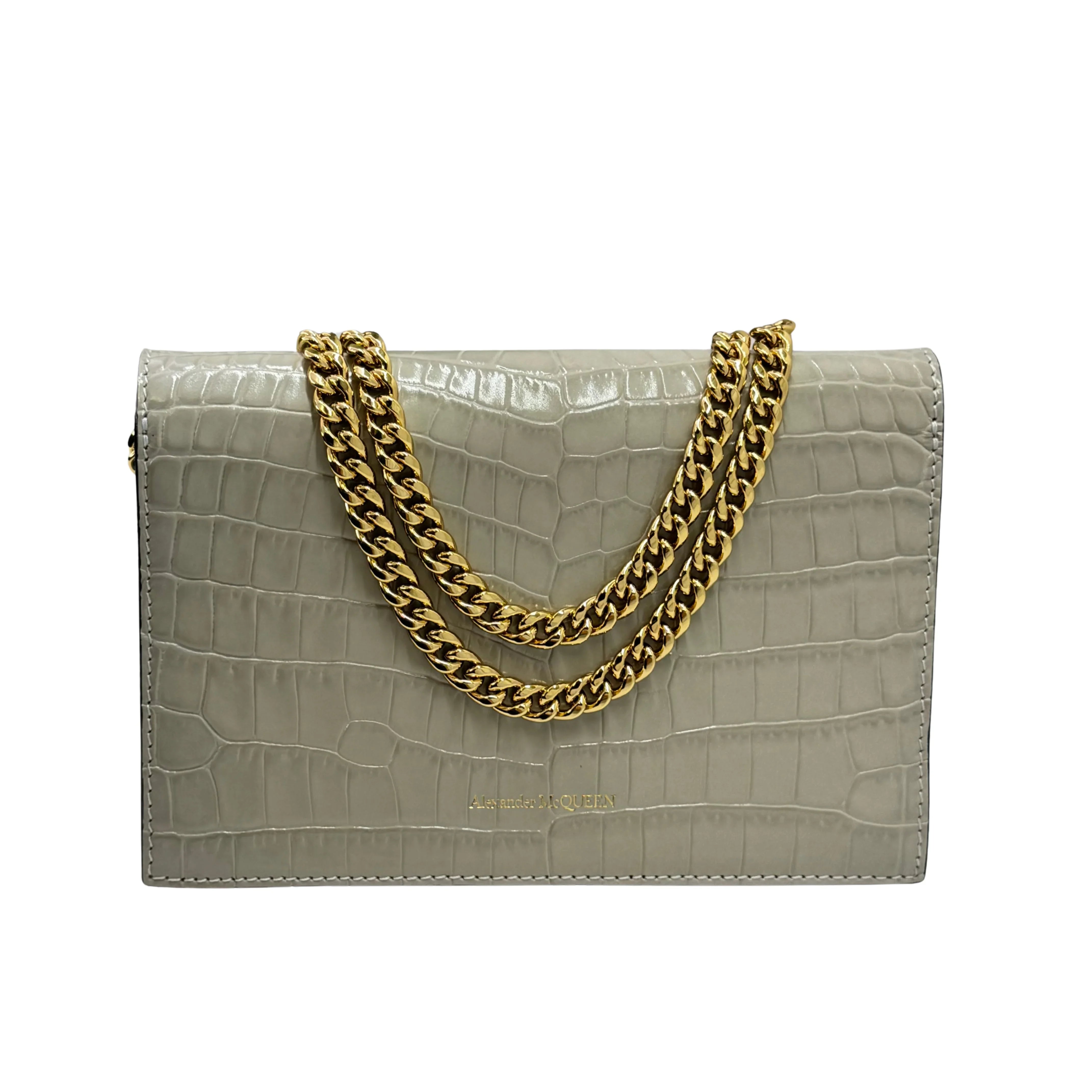 Alexander McQueen Skull Crossbody Bag Leather Grey White - Lost Designer