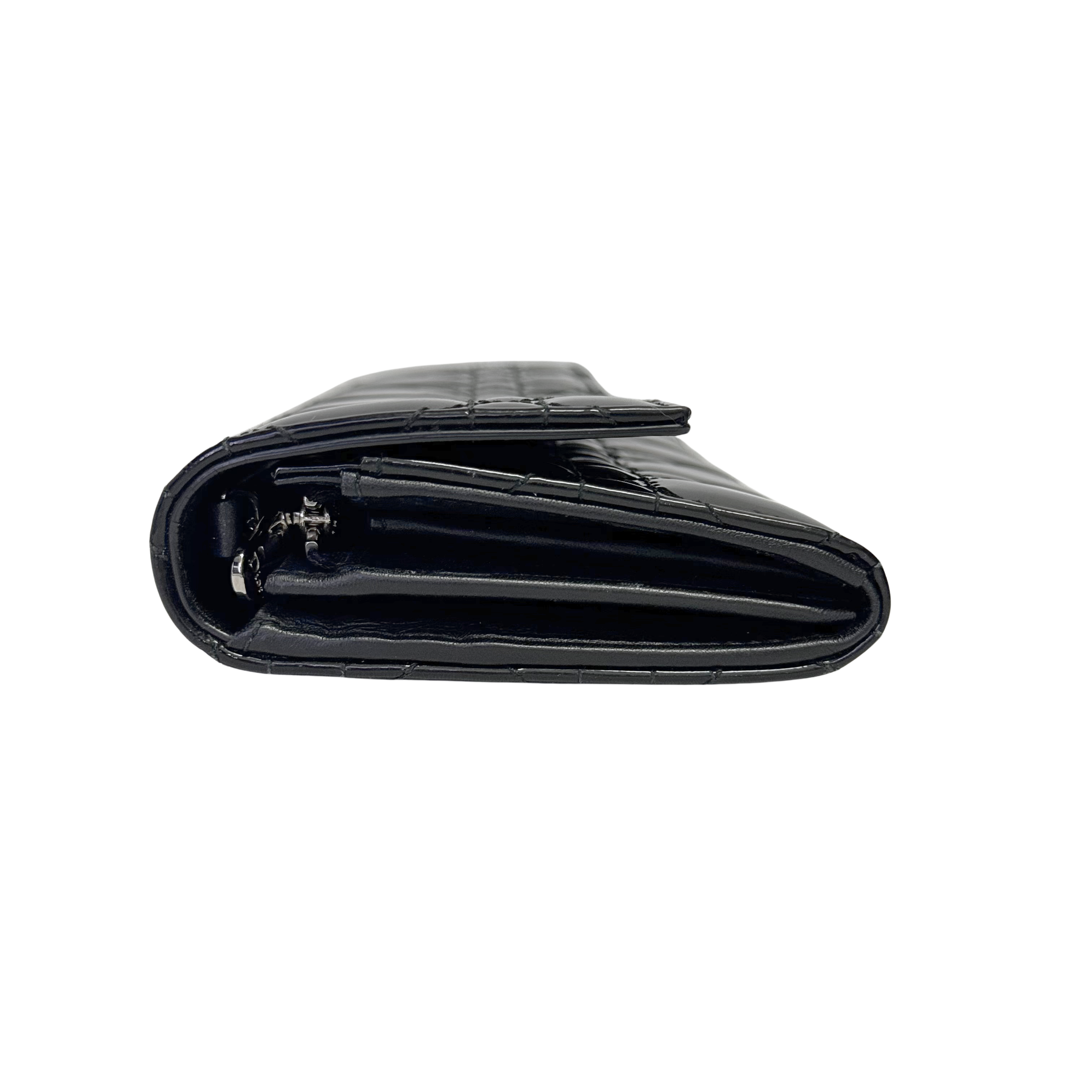 Dior Patent Leather Long Wallet With Chain Black