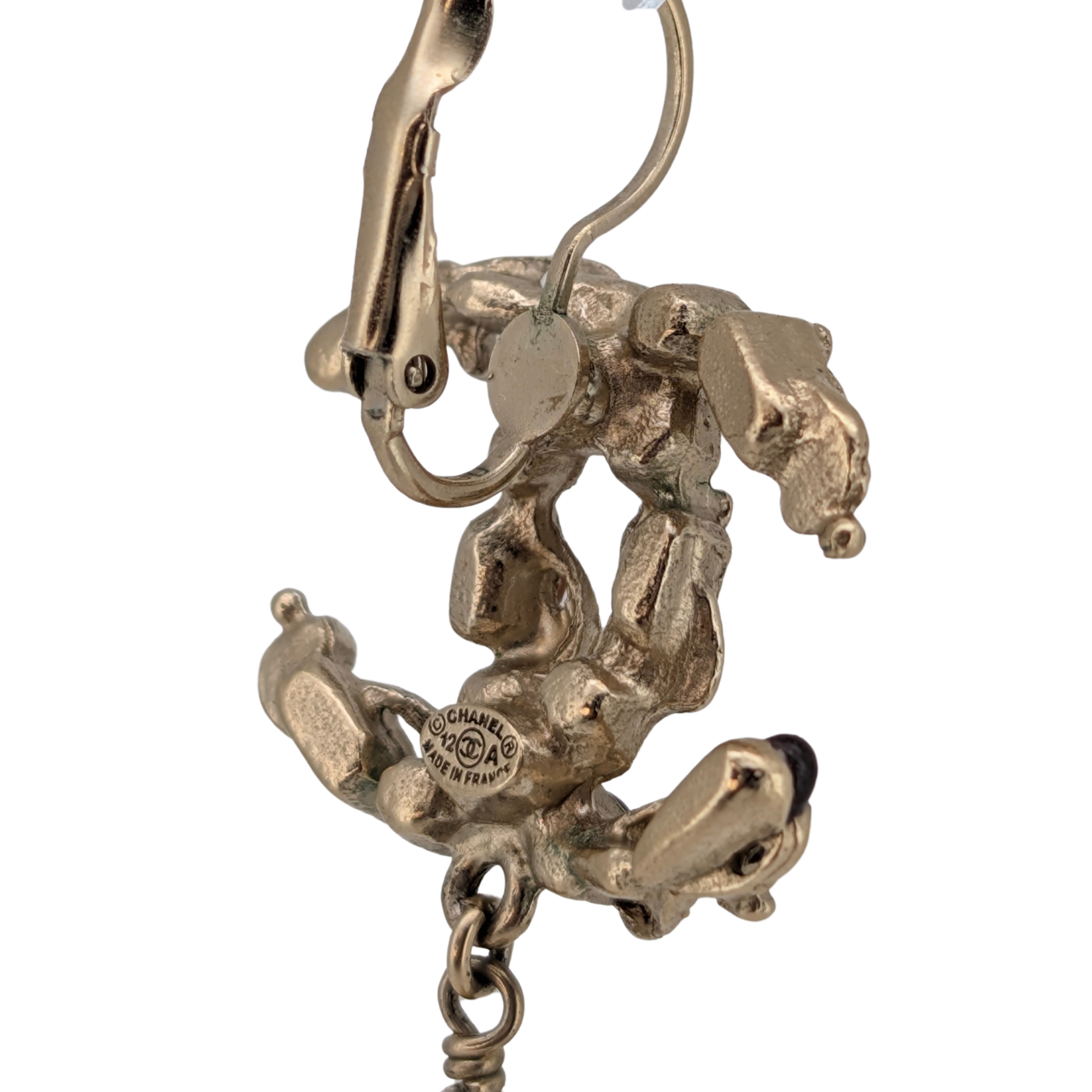 Chanel Large CC Drop Earrings with Faux Pearl Gold Tone