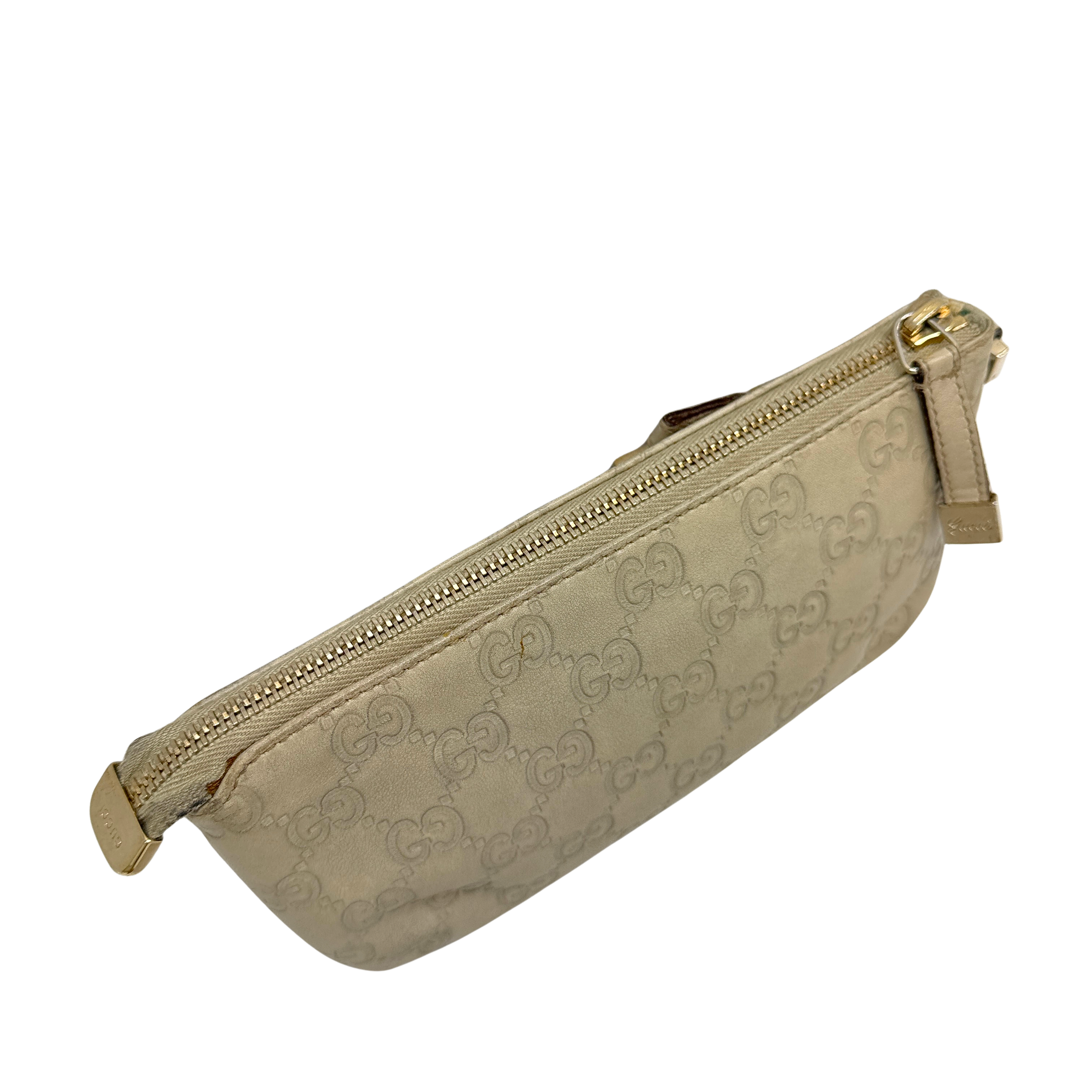 Gucci Monogram Small Pochette Clutch Bag Leather Beige