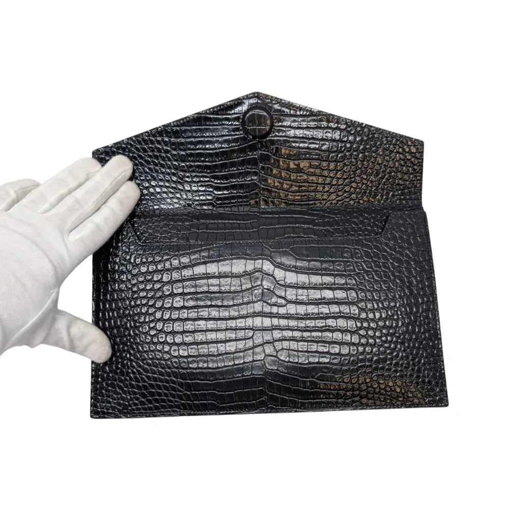Saint Laurent Small Uptown Pouch In Crocodile-Embossed Leather Black - Lost Designer