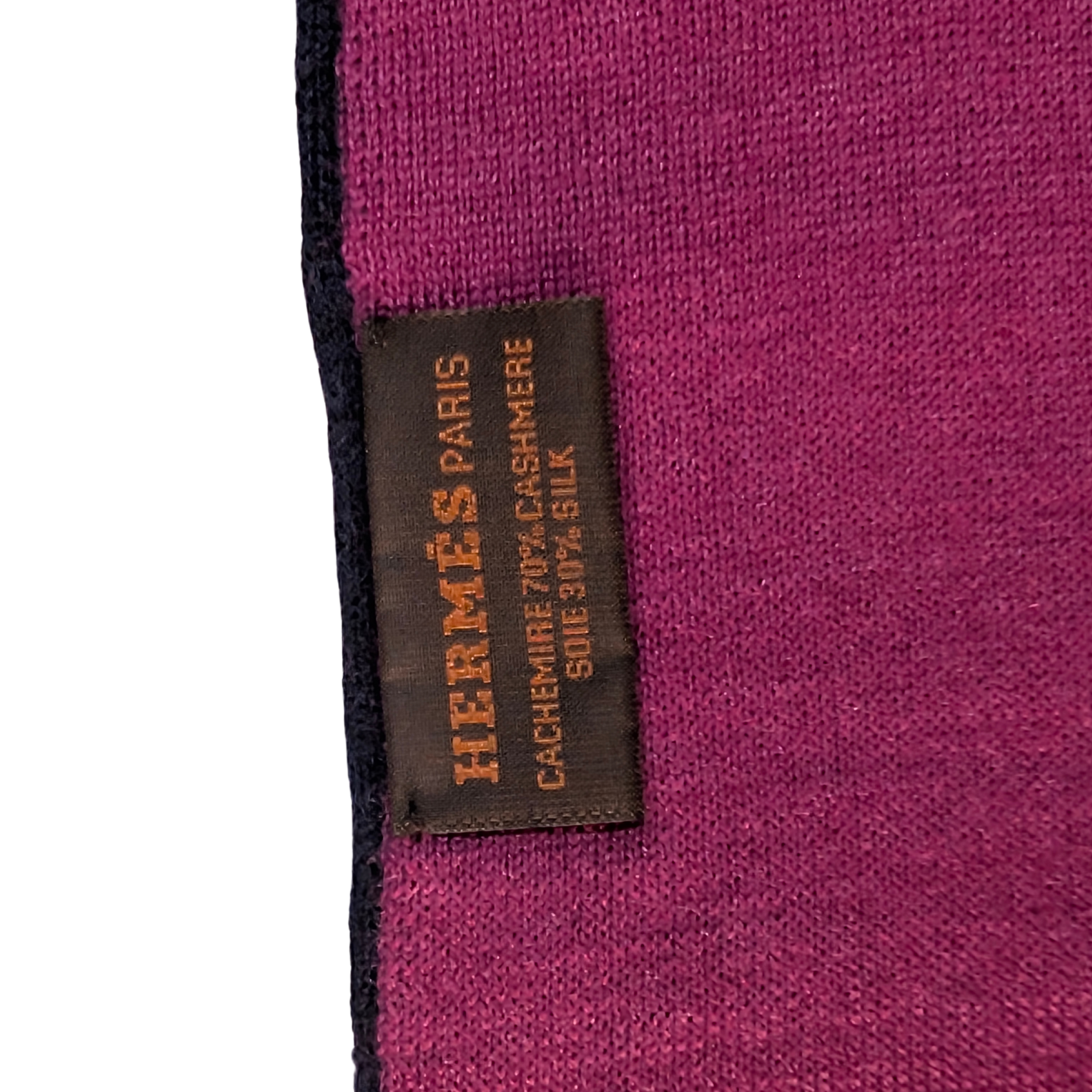 Hermès Reversible Cashmere Silk Scarf in Burgundy and Navy