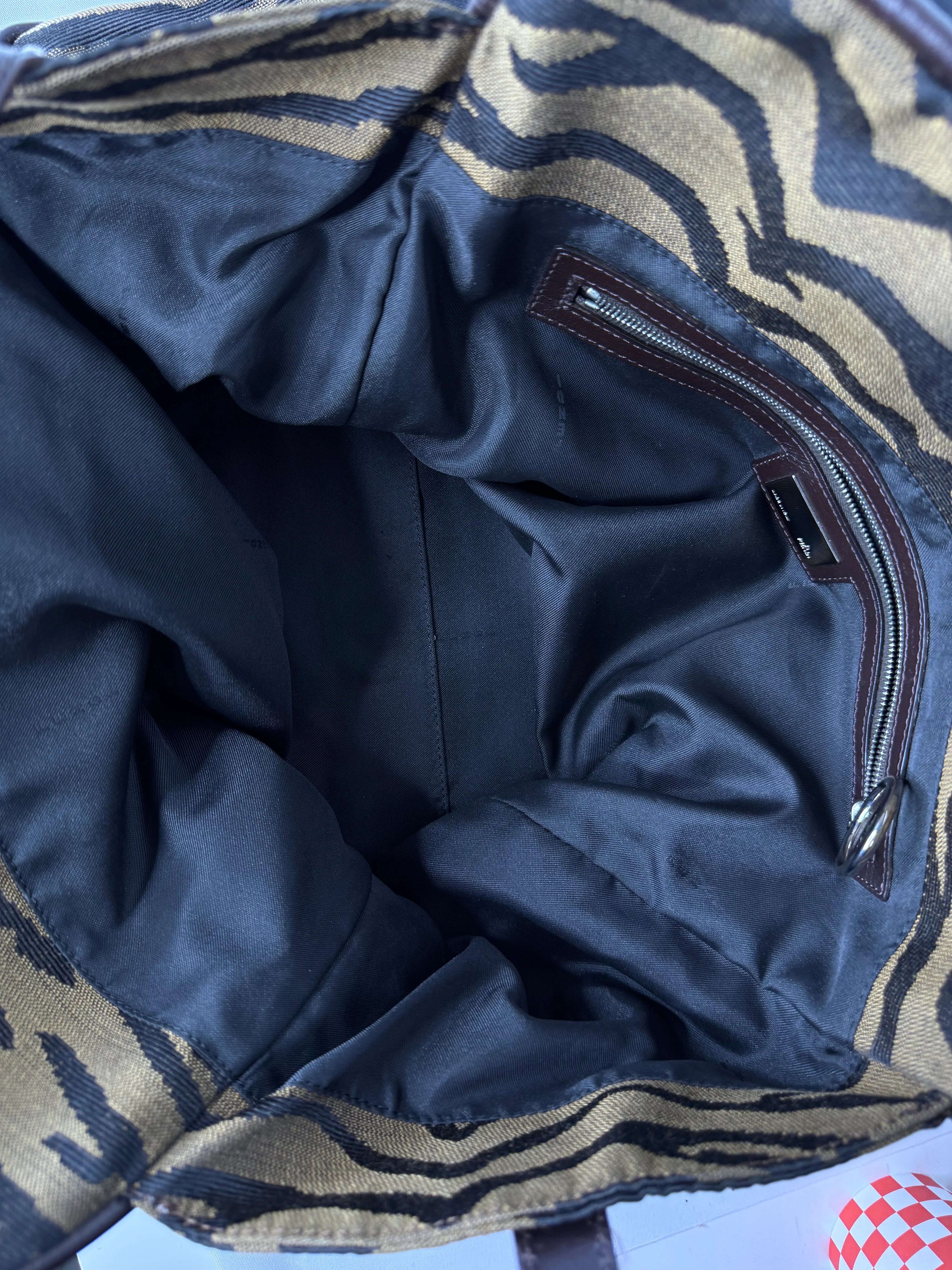 Fendi Leather-Trimmed Zebra Print Tote Bag – Brown