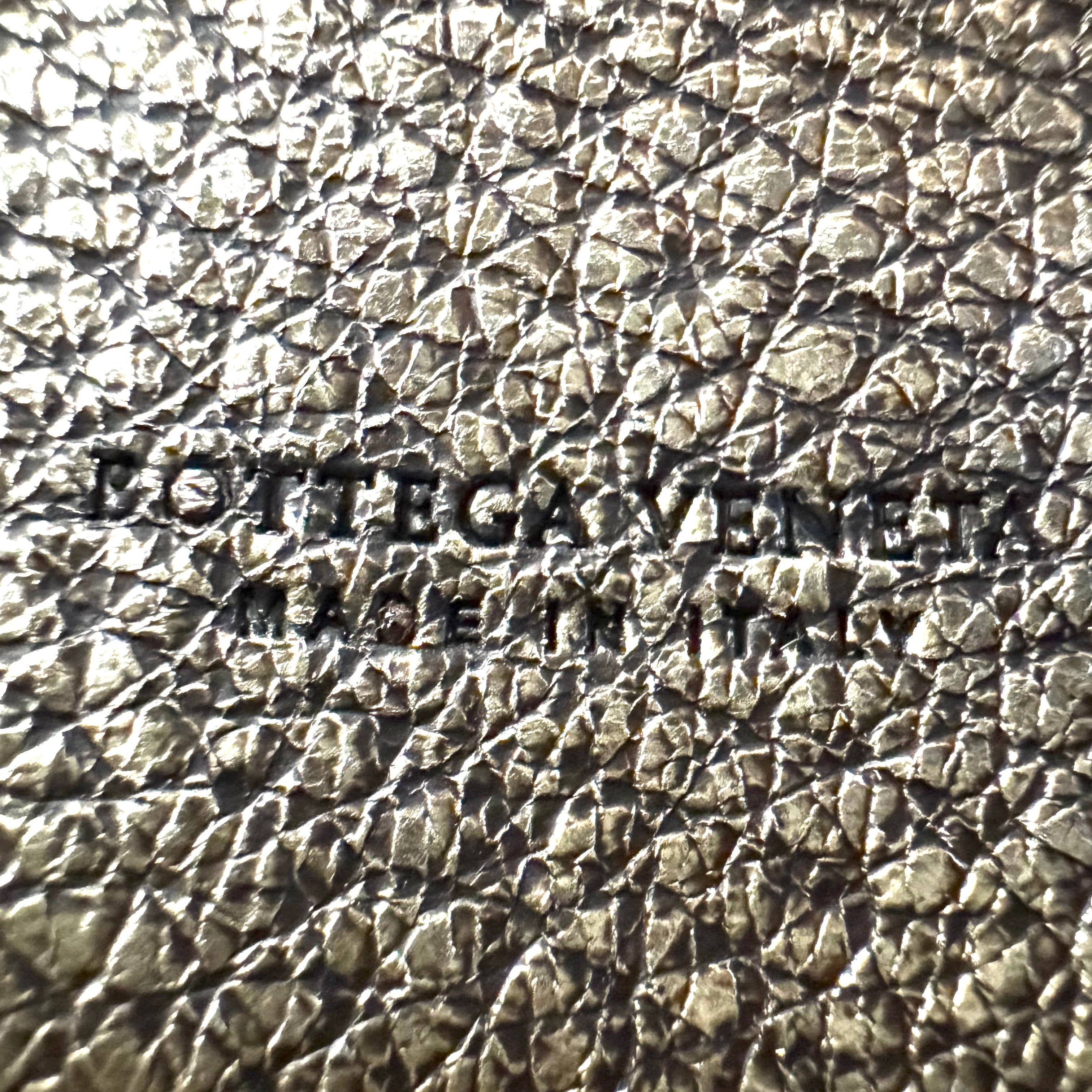 Bottega Veneta Metallic Pewter Woven and Pebbled Leather Long Wallet