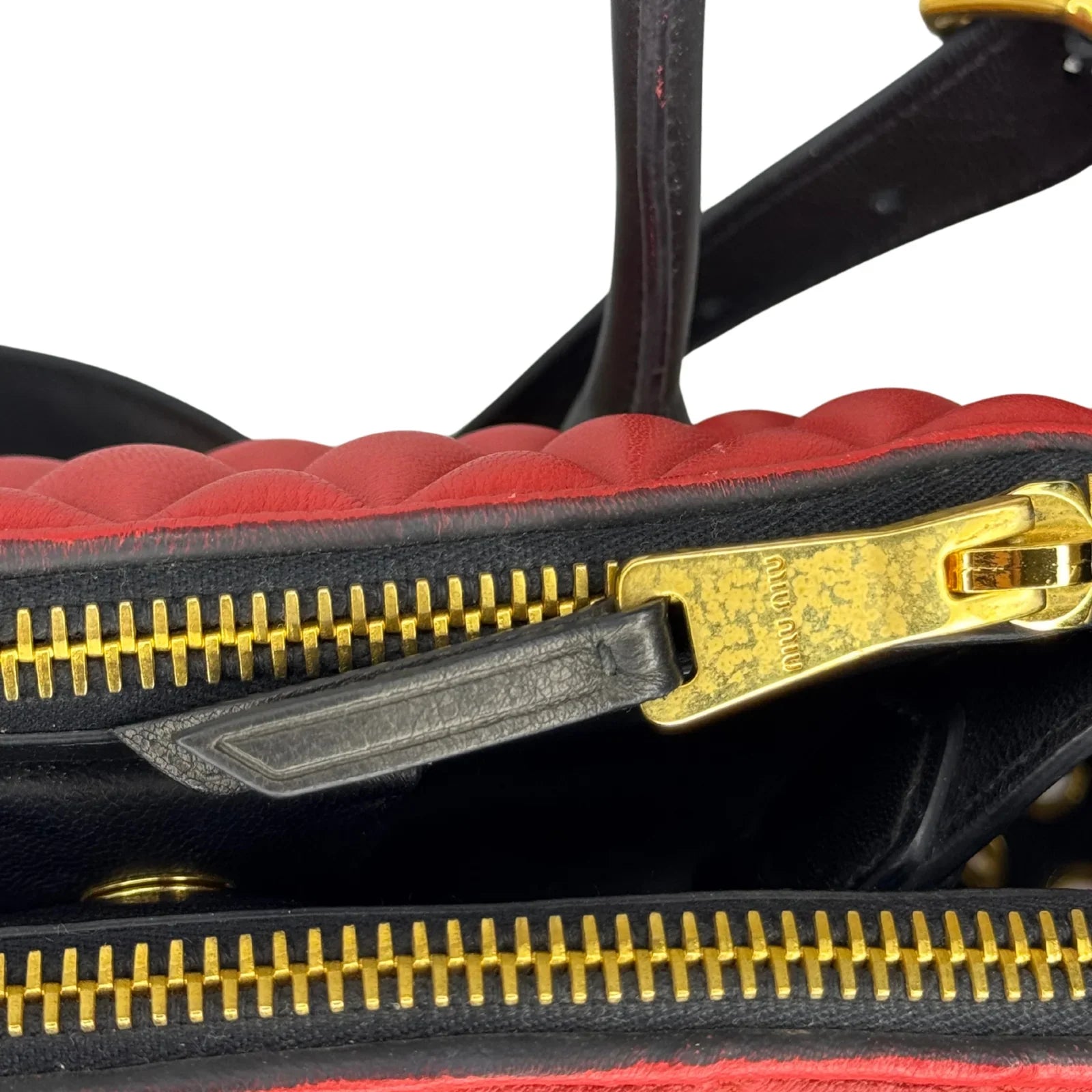 Miu Miu Nappa Biker Bicolor Quilted Leather Bag – Red & Black