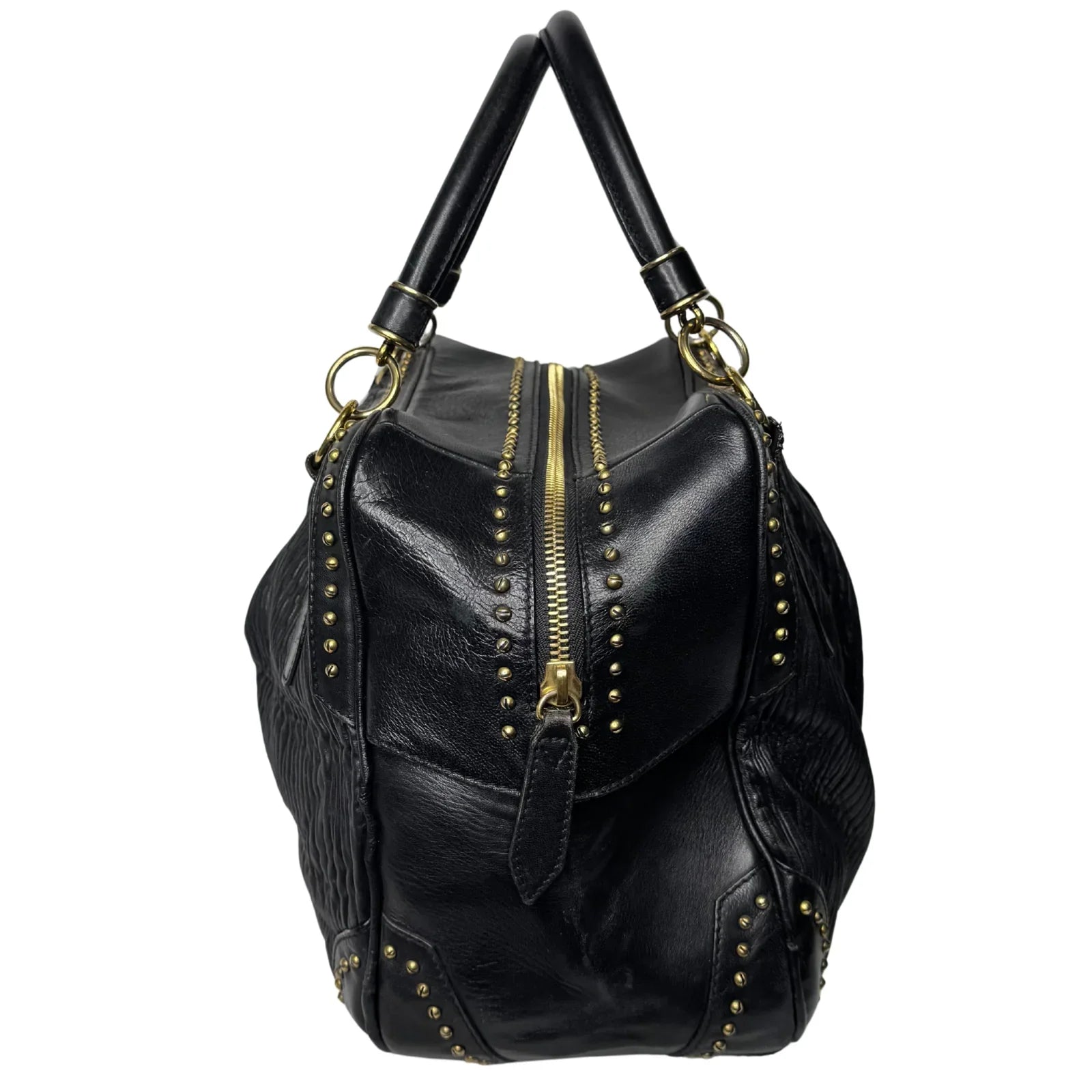 Burberry Black Studded Plissé Lambskin Leather Tote Bag