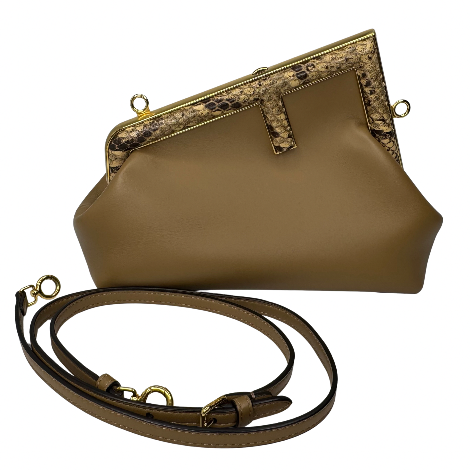 Fendi First Small Shiny Nappa Beige Snakeskin Lambskin Crossbody Bag
