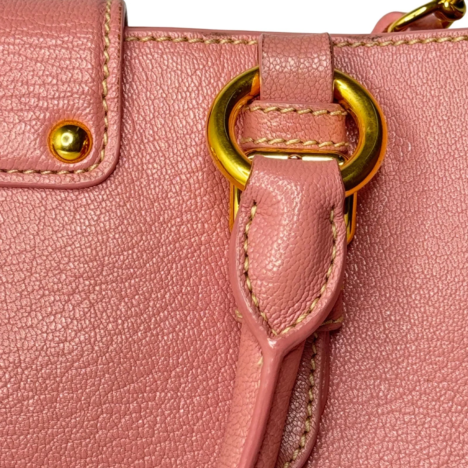 Miu Miu Goatskin Madras Shopping Crossbody Tote Bag Pink