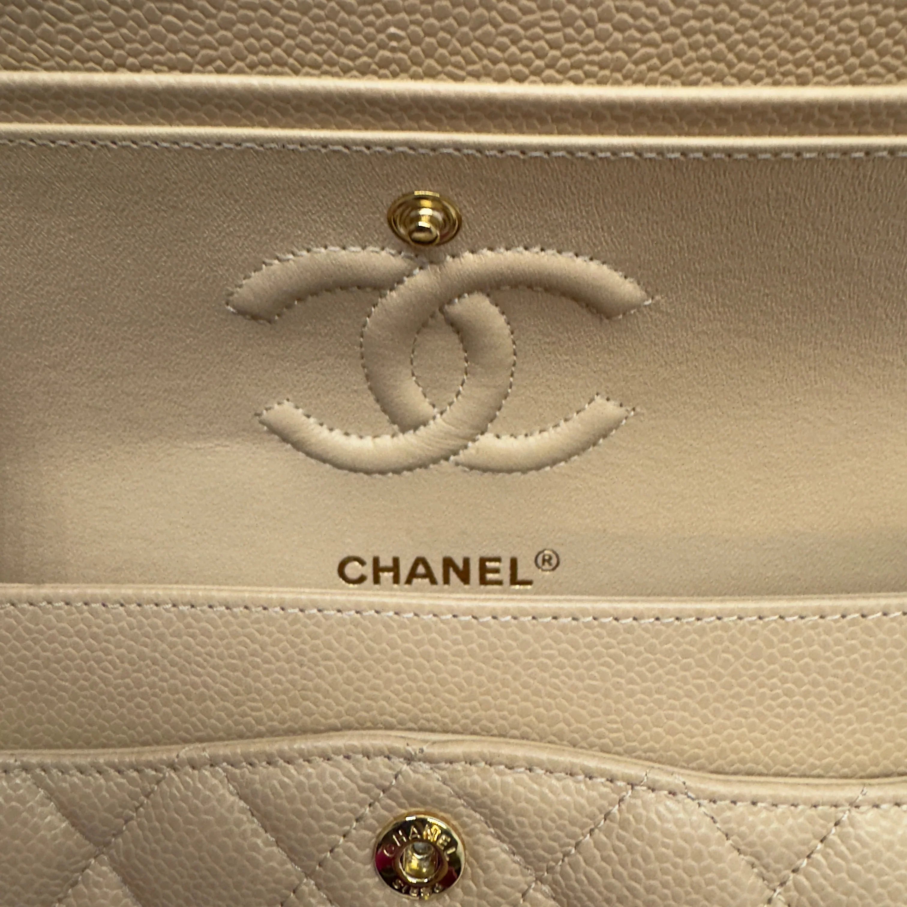 Chanel Classic Flap Small Caviar 2022 Microchip Shoulder Bag Beige - Lost Designer