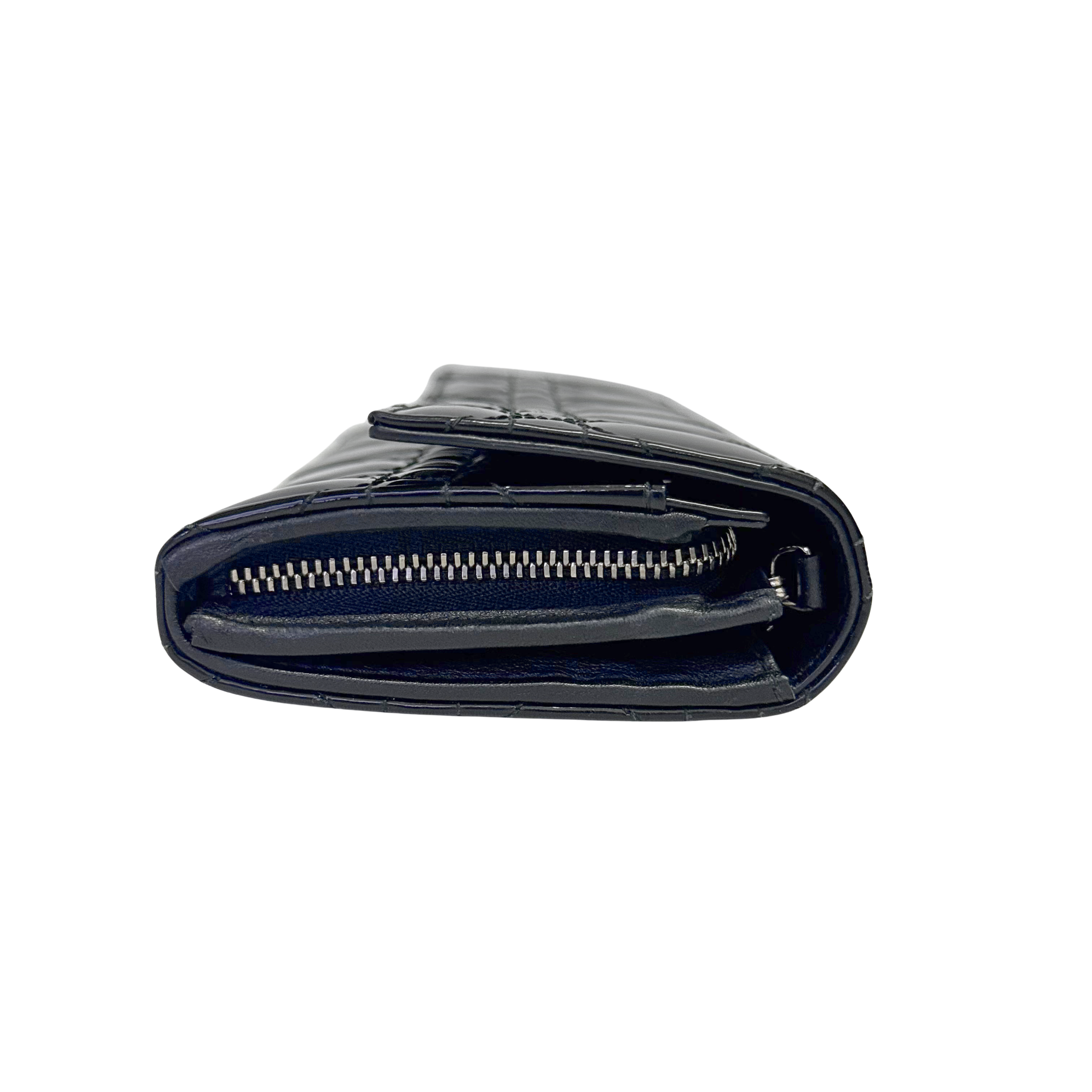 Dior Patent Leather Long Wallet With Chain Black