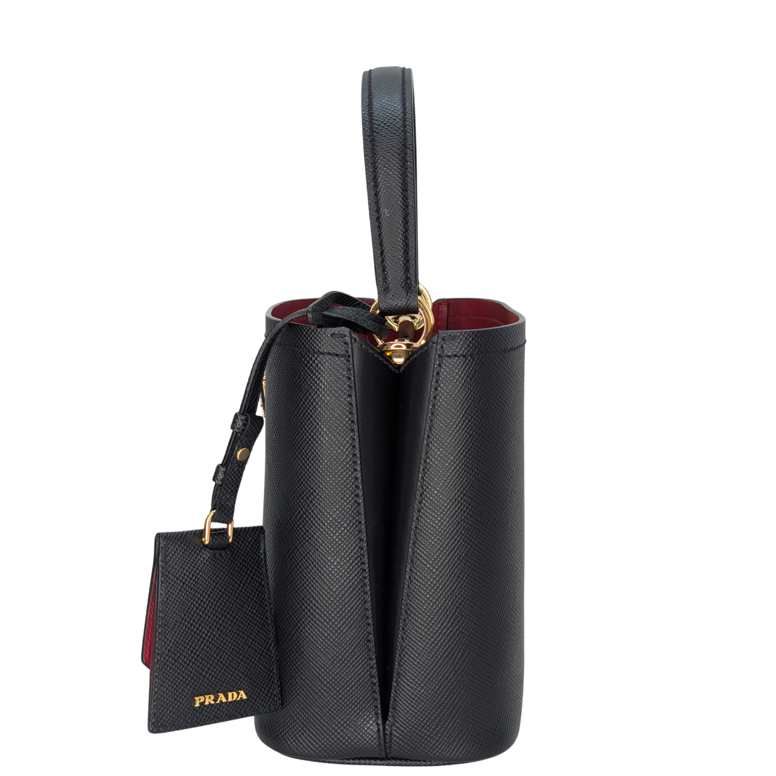 Prada Saffiano Cuir Small Panier Bucket Bag Black