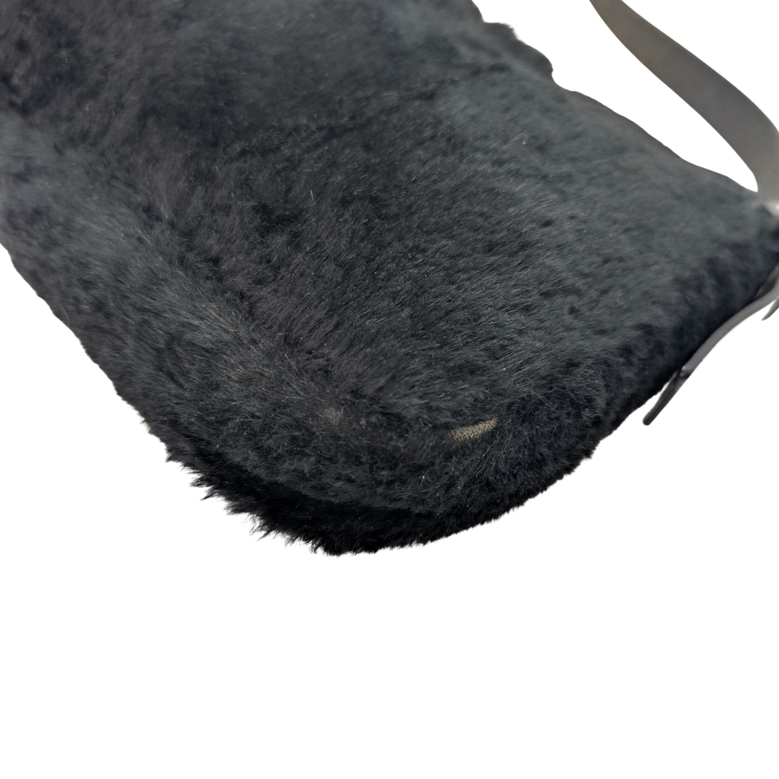 Fendi Rabbit Fur Baguette Handbag Black
