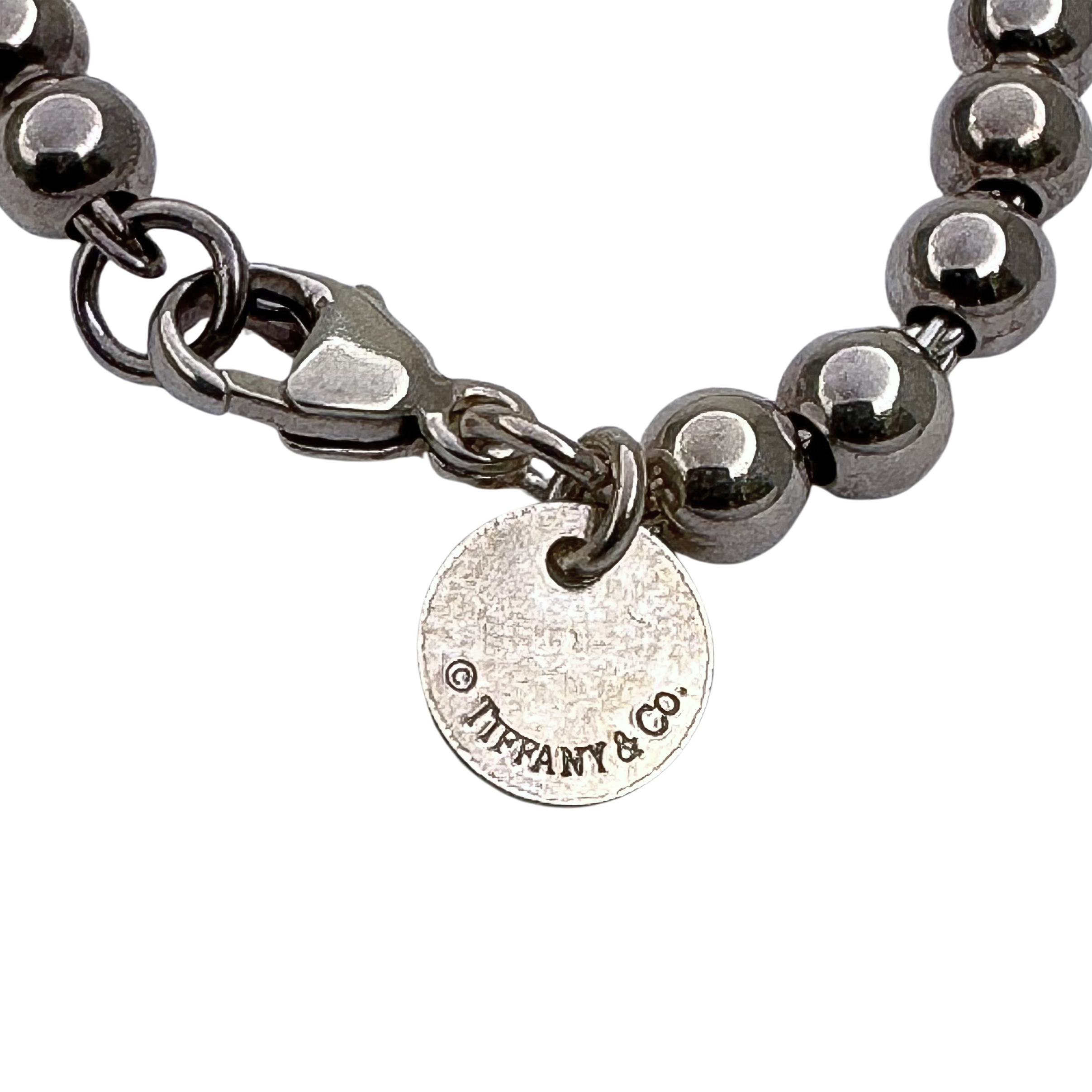 Tiffany & Co Beaded Enamel Heart Bracelet Silver