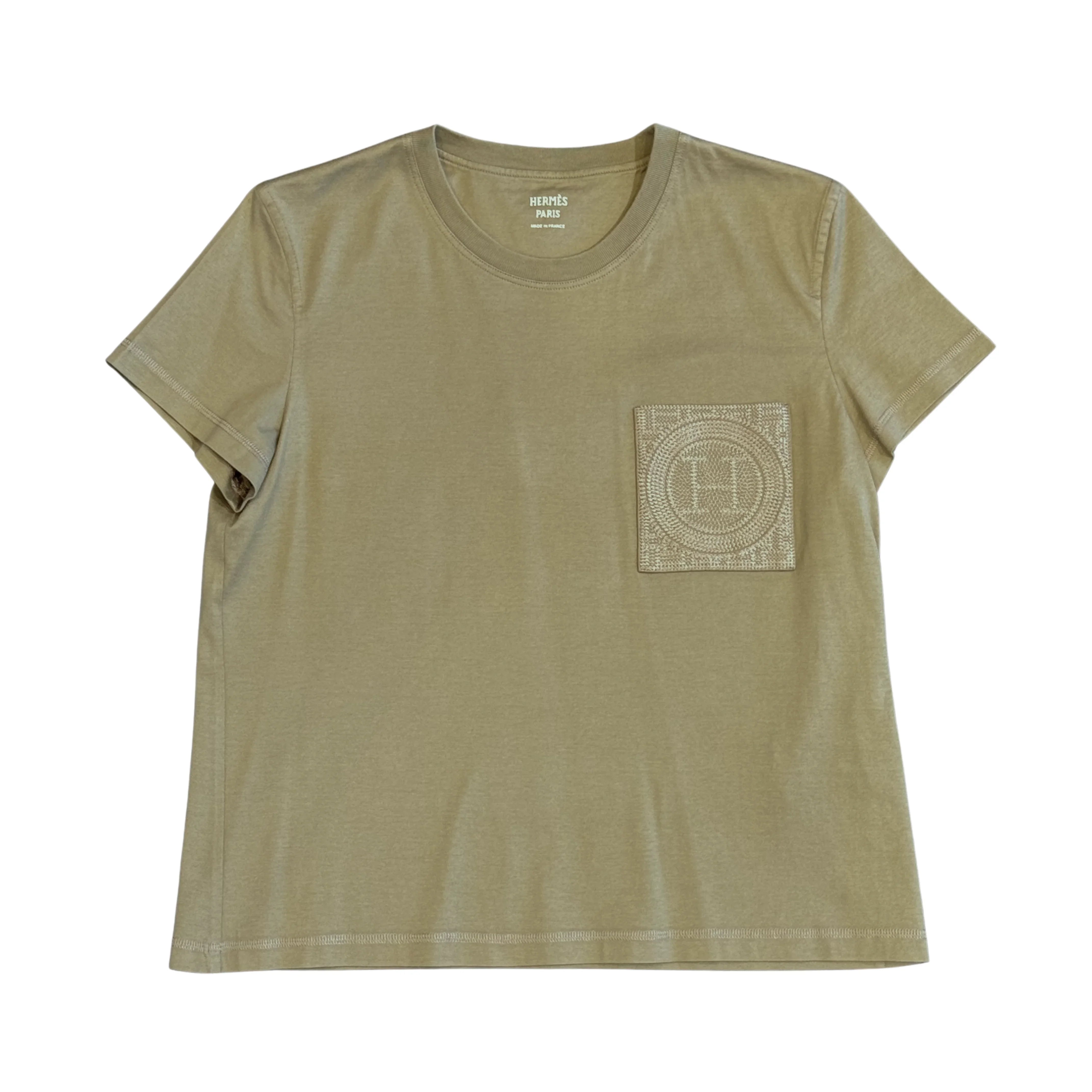 Hermes Droit Poche Brodée T-shirt Khaki size 40