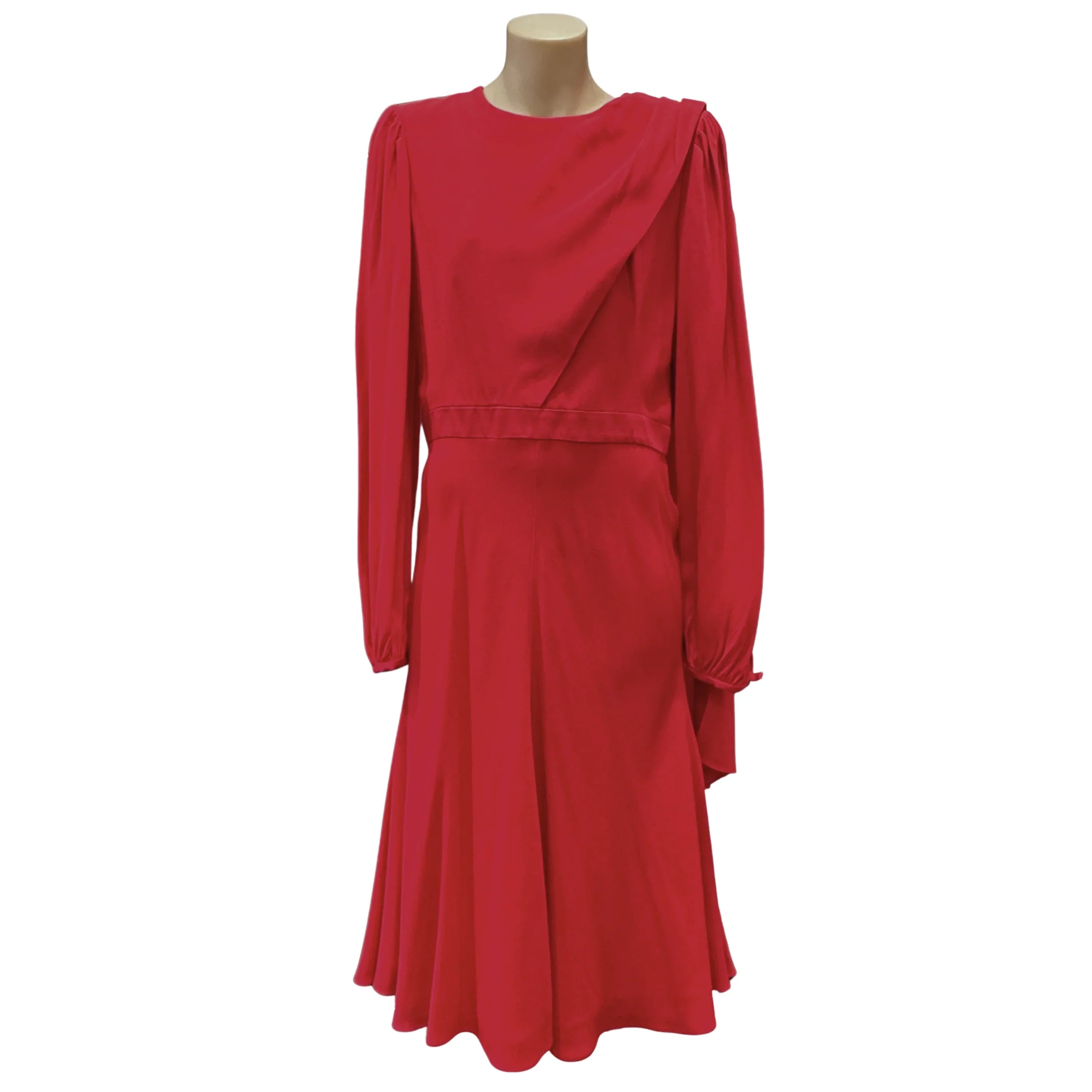 Alexander McQueen Draped Long Sleeve Knee-Length Dress Red 44